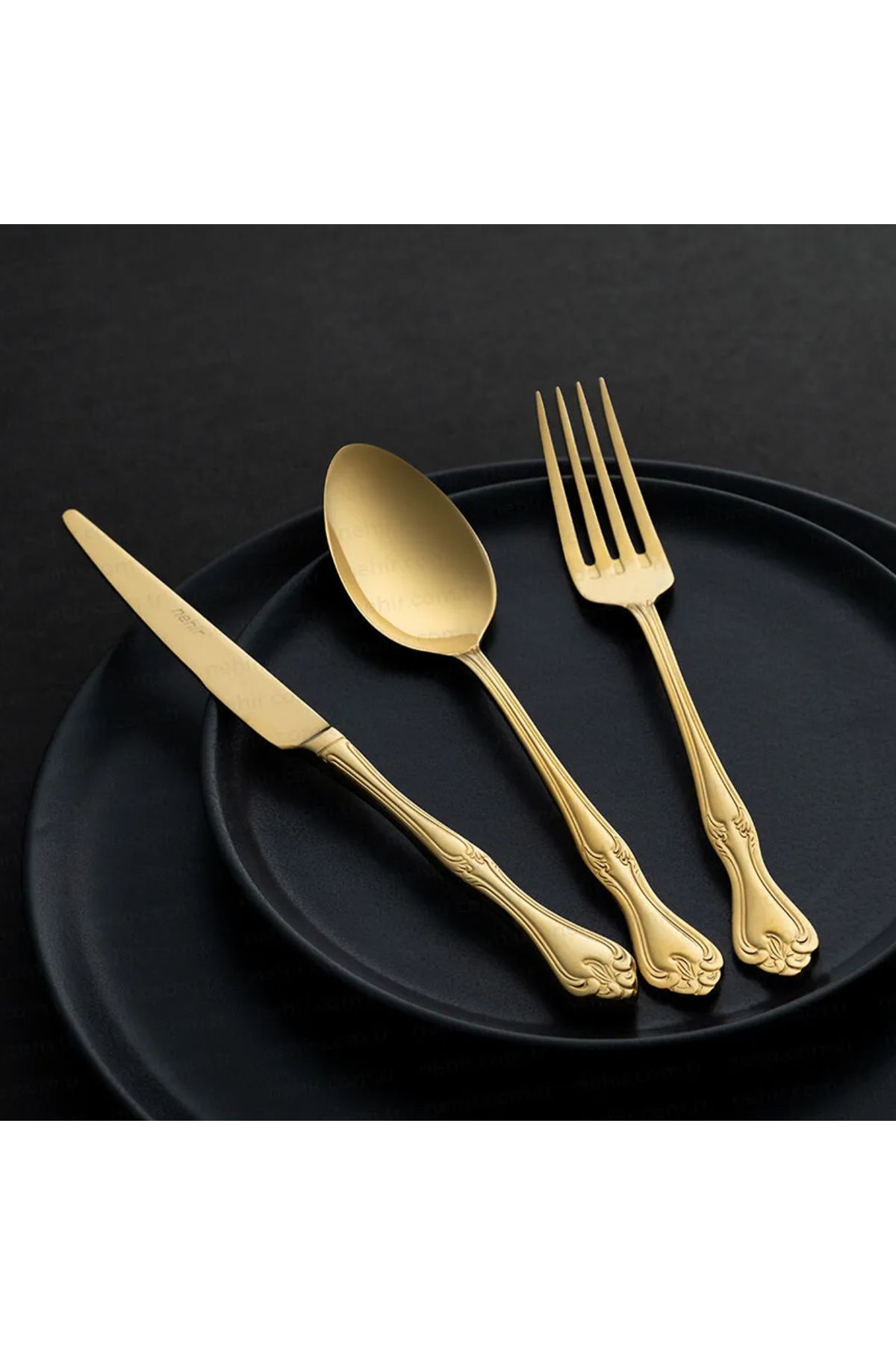 Nehir-Lalezar Titan Gold Satin 84 Pieces 12 Person Cutlery Set 1