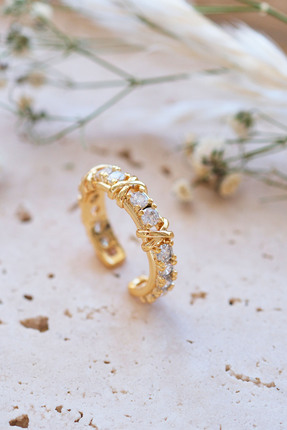 AURRARİ Gold Tiffany XOX Zirkon Ayarlanabilir Yüzük