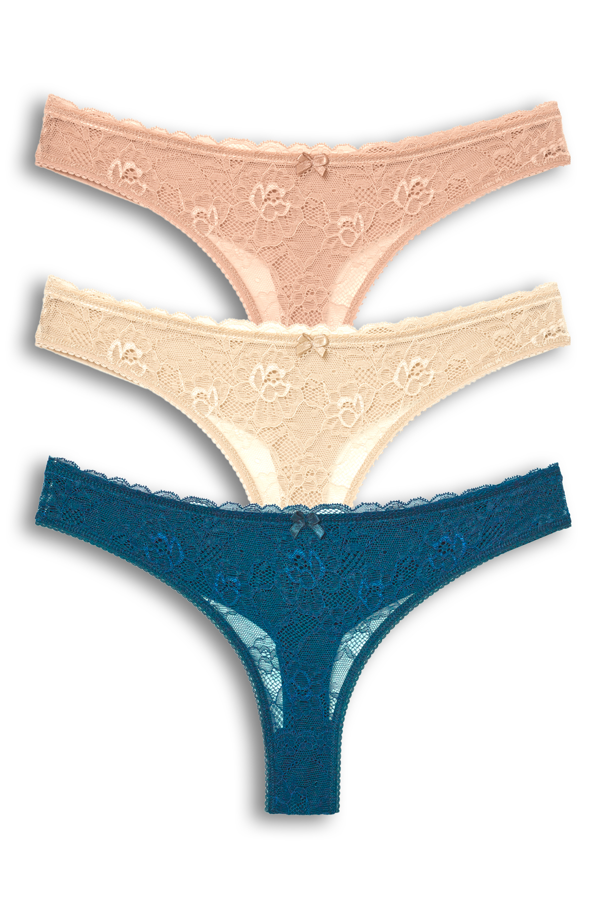 3-Pack Front Lace Back Double Layer Cotton Thong Women's Briefs