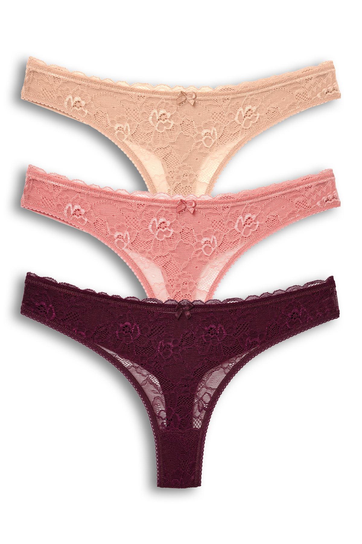 3-Pack Front Lace Back Double Layer Cotton Thong Women's Briefs