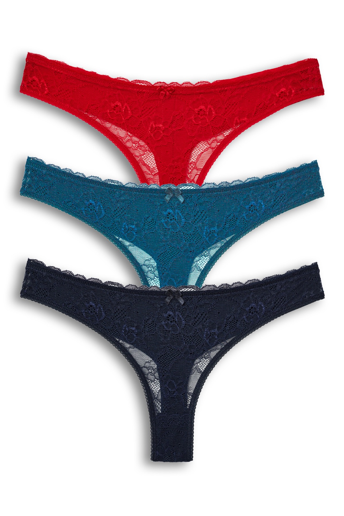 3-Pack Front Lace Back Double Layer Cotton Thong Women's Briefs