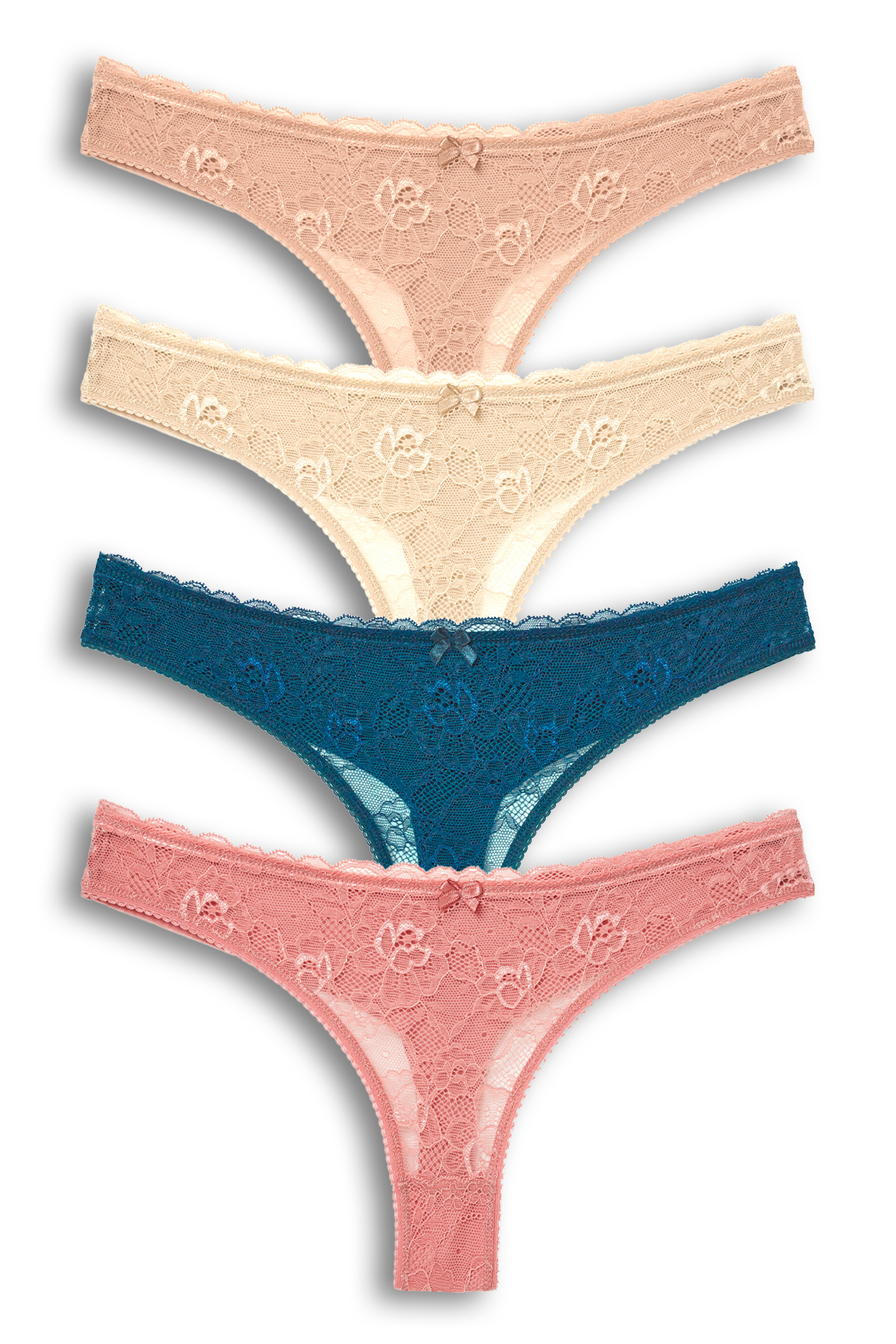 Women's Thong 4-Pack Double-Layer Cotton Lace Front Briefs