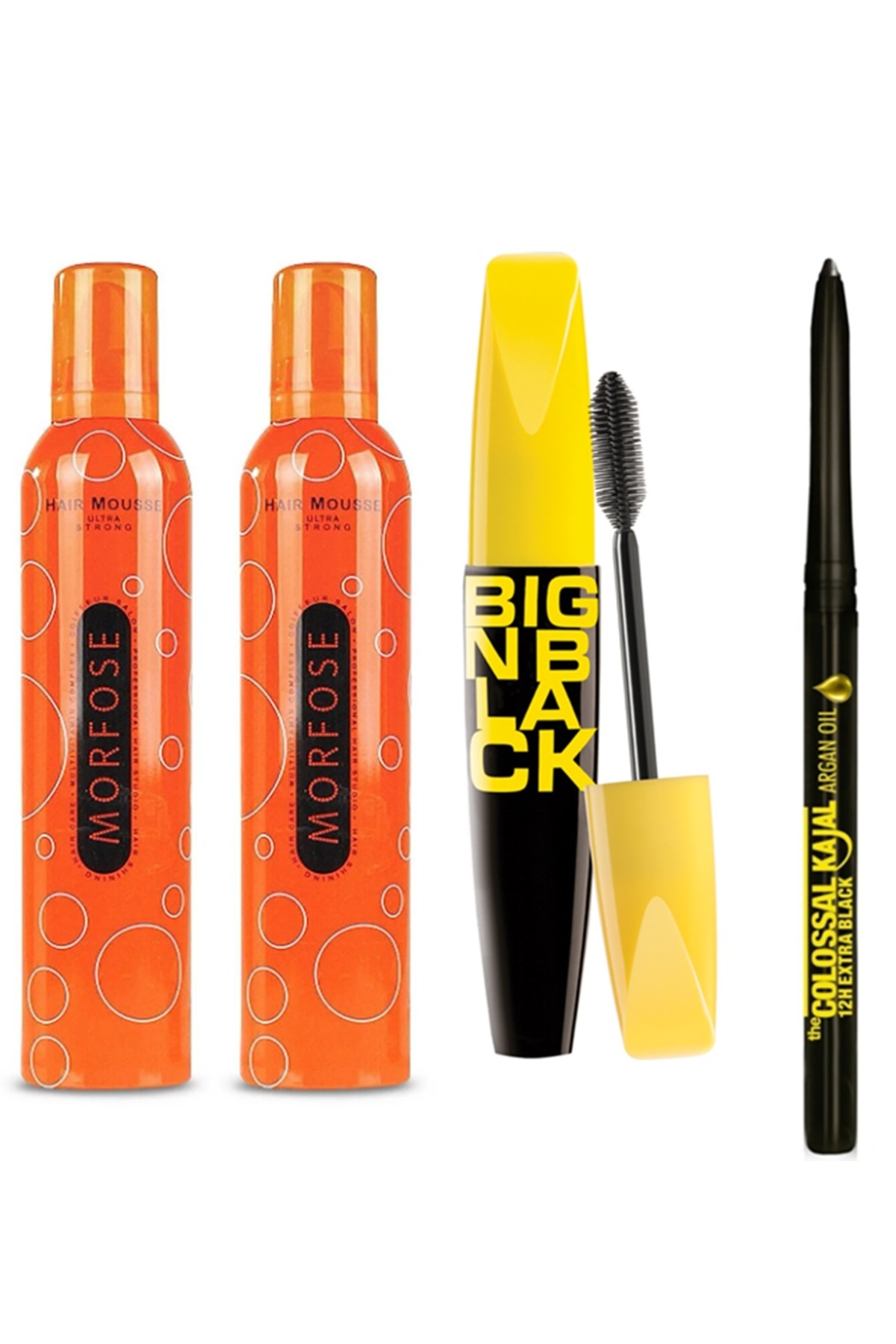 Morfose Saç Köpüğü Ultra Sert Turuncu 350 Ml 2 Adet + Pastel Big Maskara + Maybelline Göz Kalemi