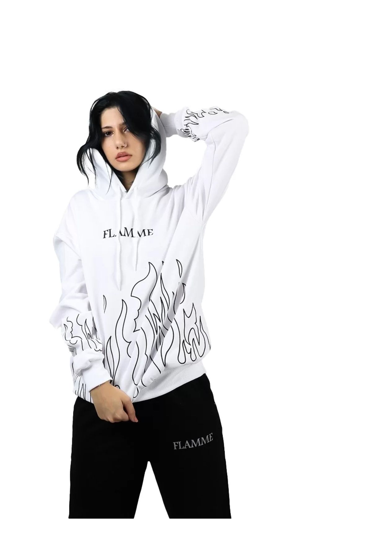 Sokak Butik Flamme Bask l Beyaz Oversize Kapu onlu Sweatshirt Fiyat Yorumlar Trendyol