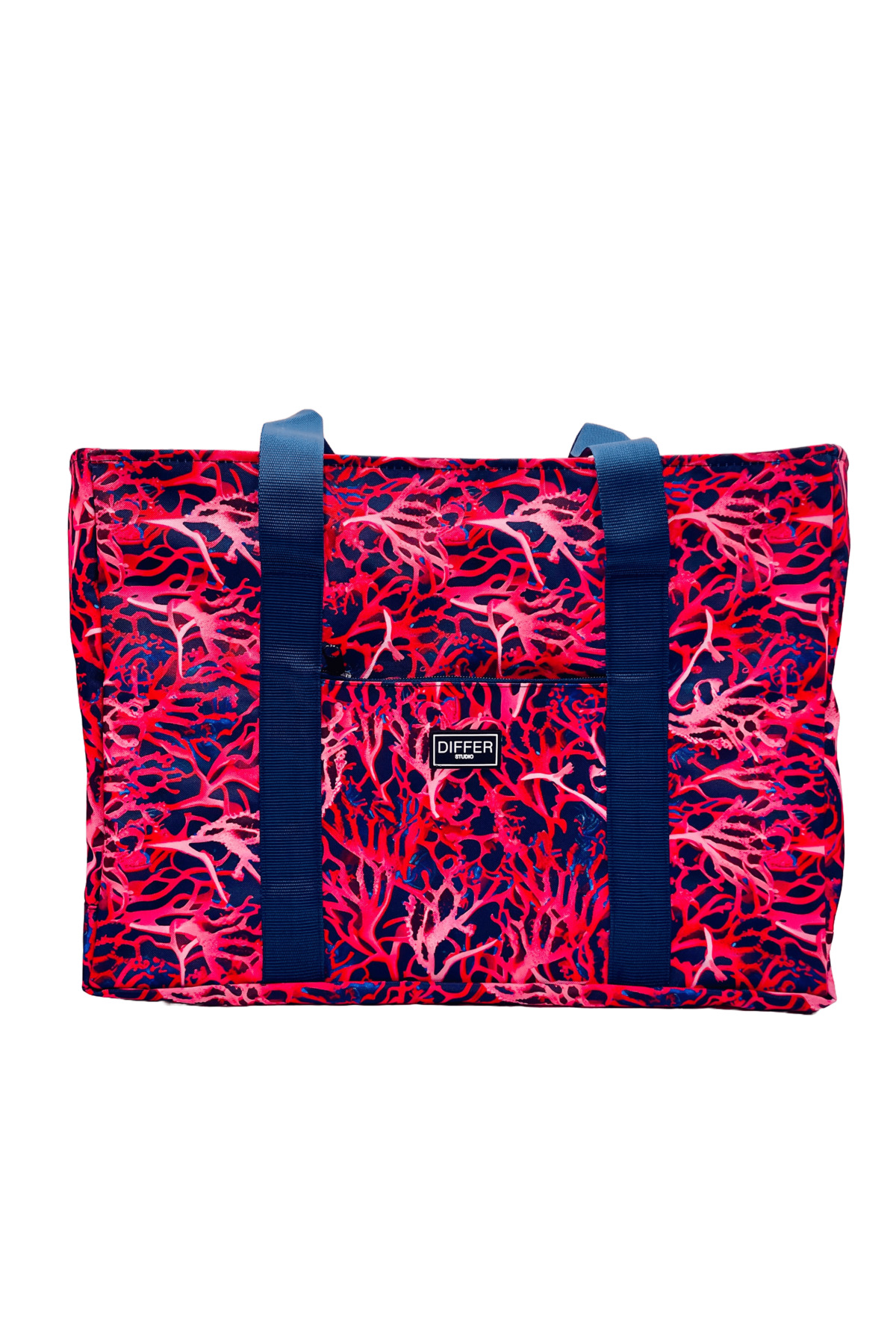 Red Coral Pattern Navy Blue Strap Waterproof Black Inner Bag Beach/arm/shoulder/duffel