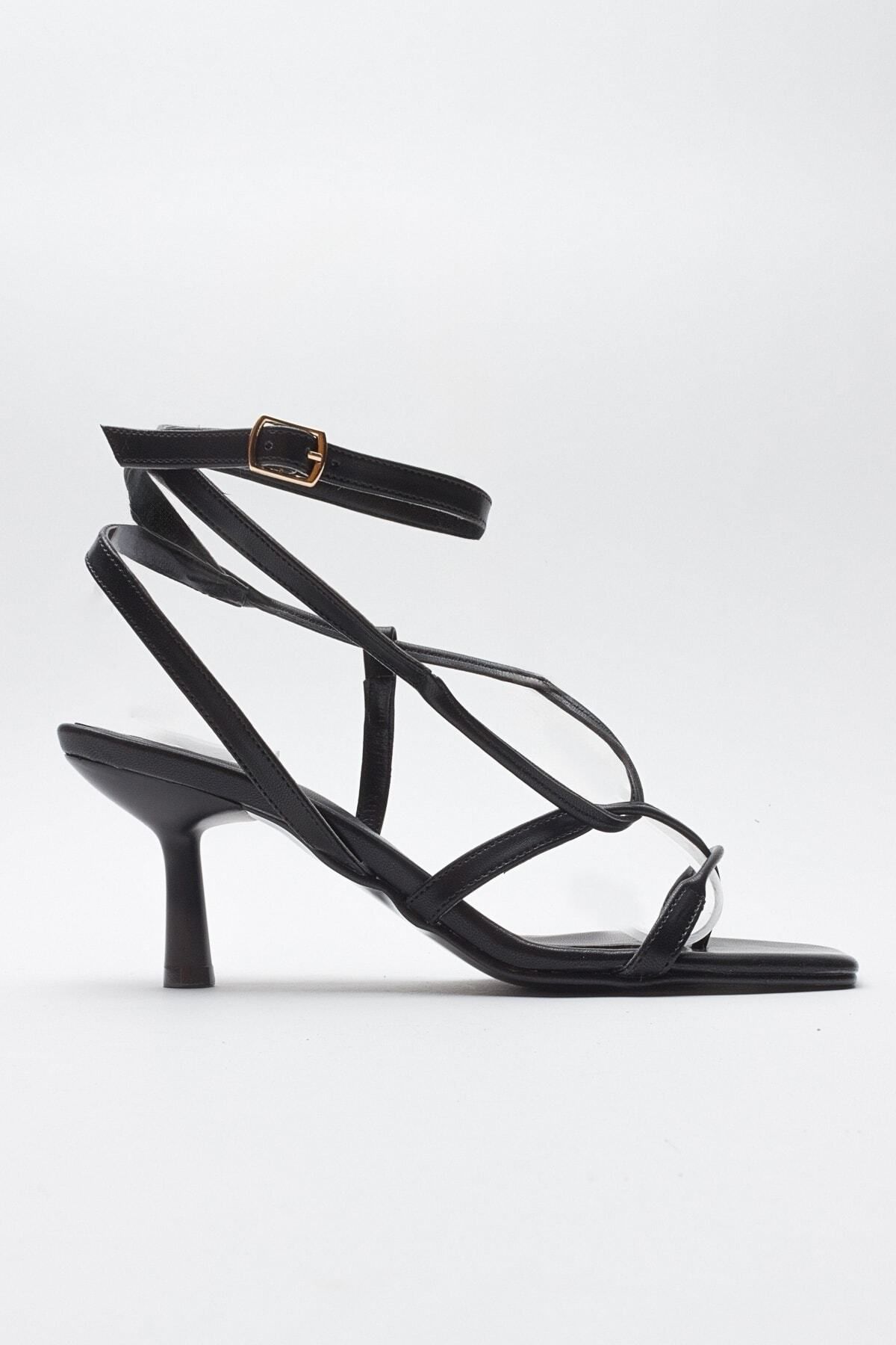 کفش پاشنه کلاسیک سیاه زنانه صندل های پوست اورجینال luvishoes