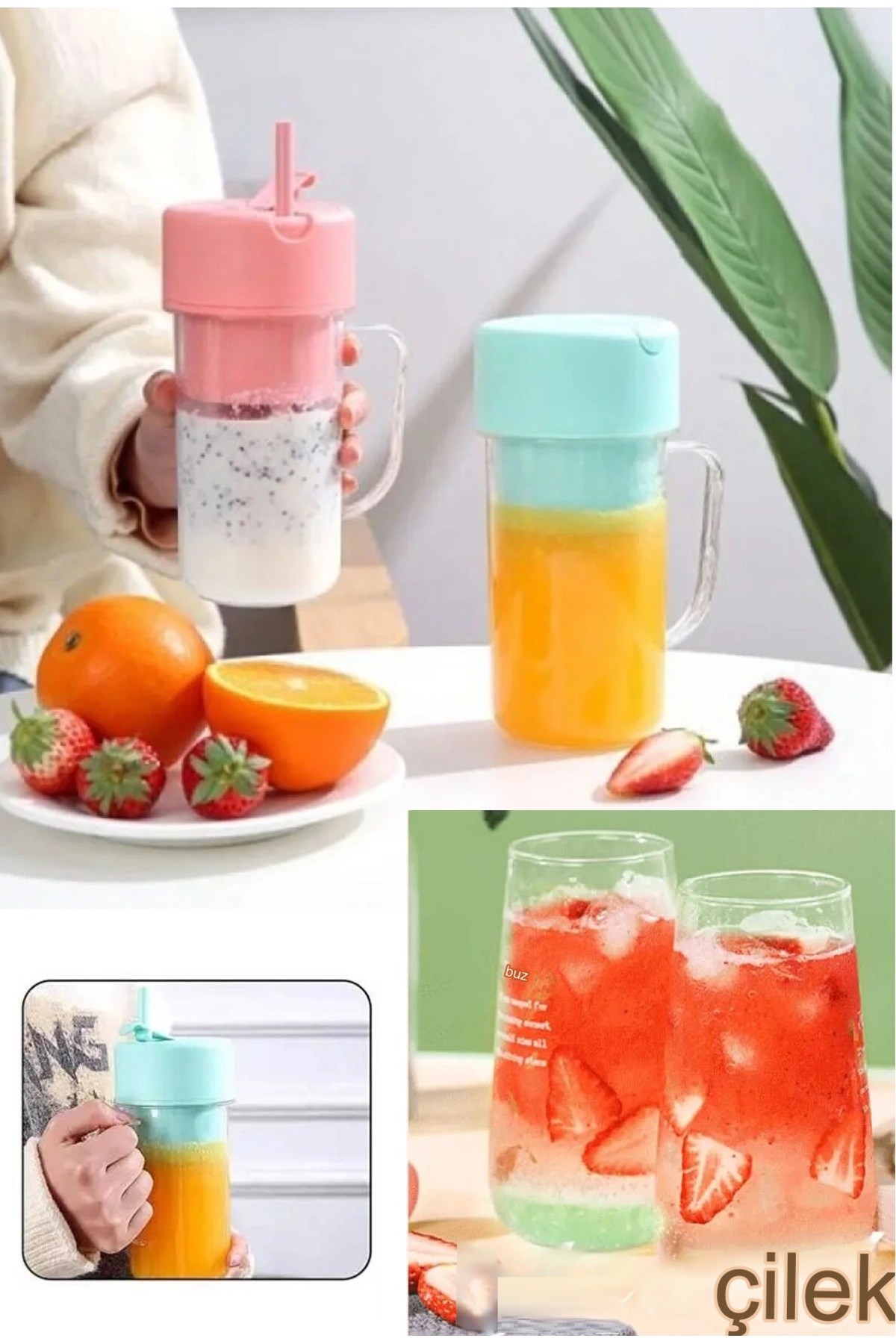 Genel Markalar Taşınabilir Bardak Pipetli Meyve Sıkacağı USB Elektrikli Paslanmaz Çelik Blender Meyve Suyu Yapma