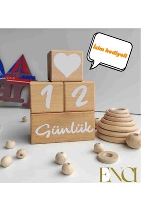 ENCİVA Isimli Bebek Anne Anı Küpleri Dekor Türkçe 5’li Set Isimli Ahşap Anı Küpü