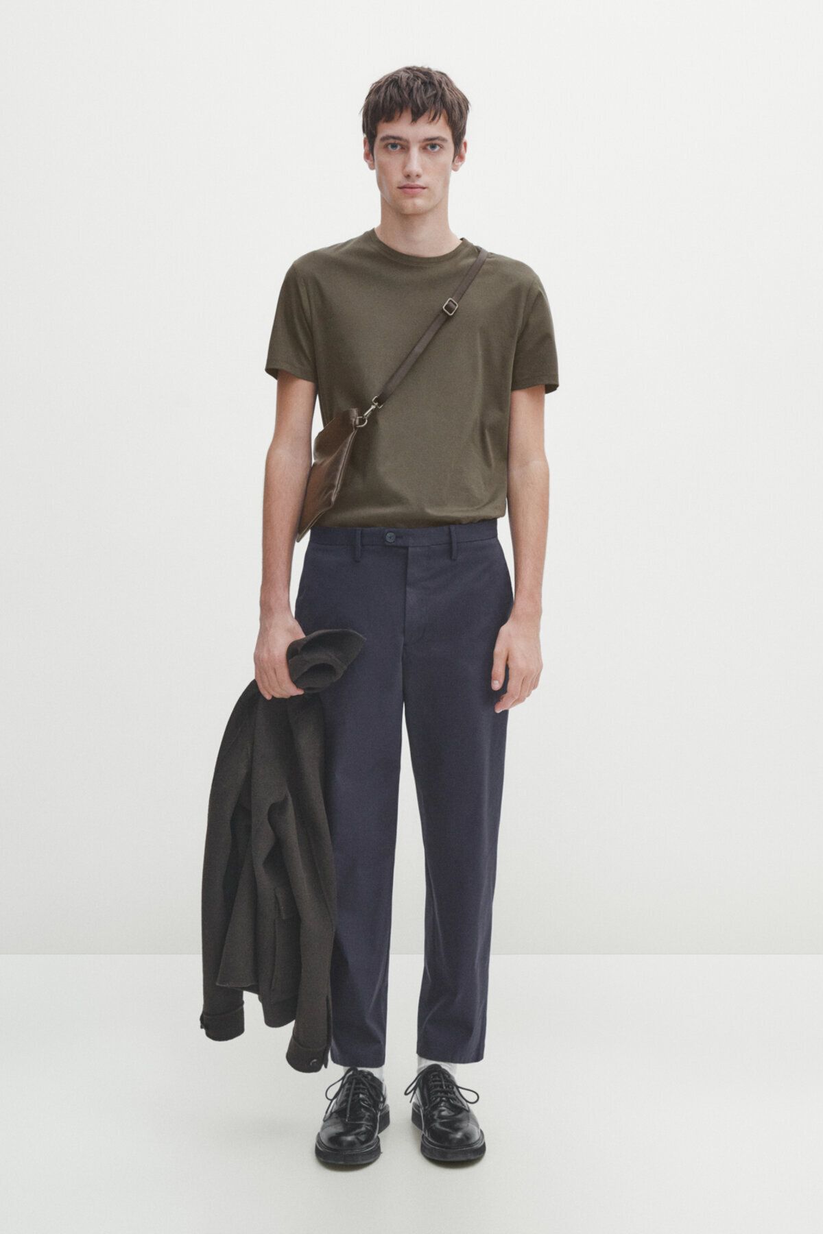 تی شرت نخی مرسریز شده آستین کوتاه Massimo Dutti