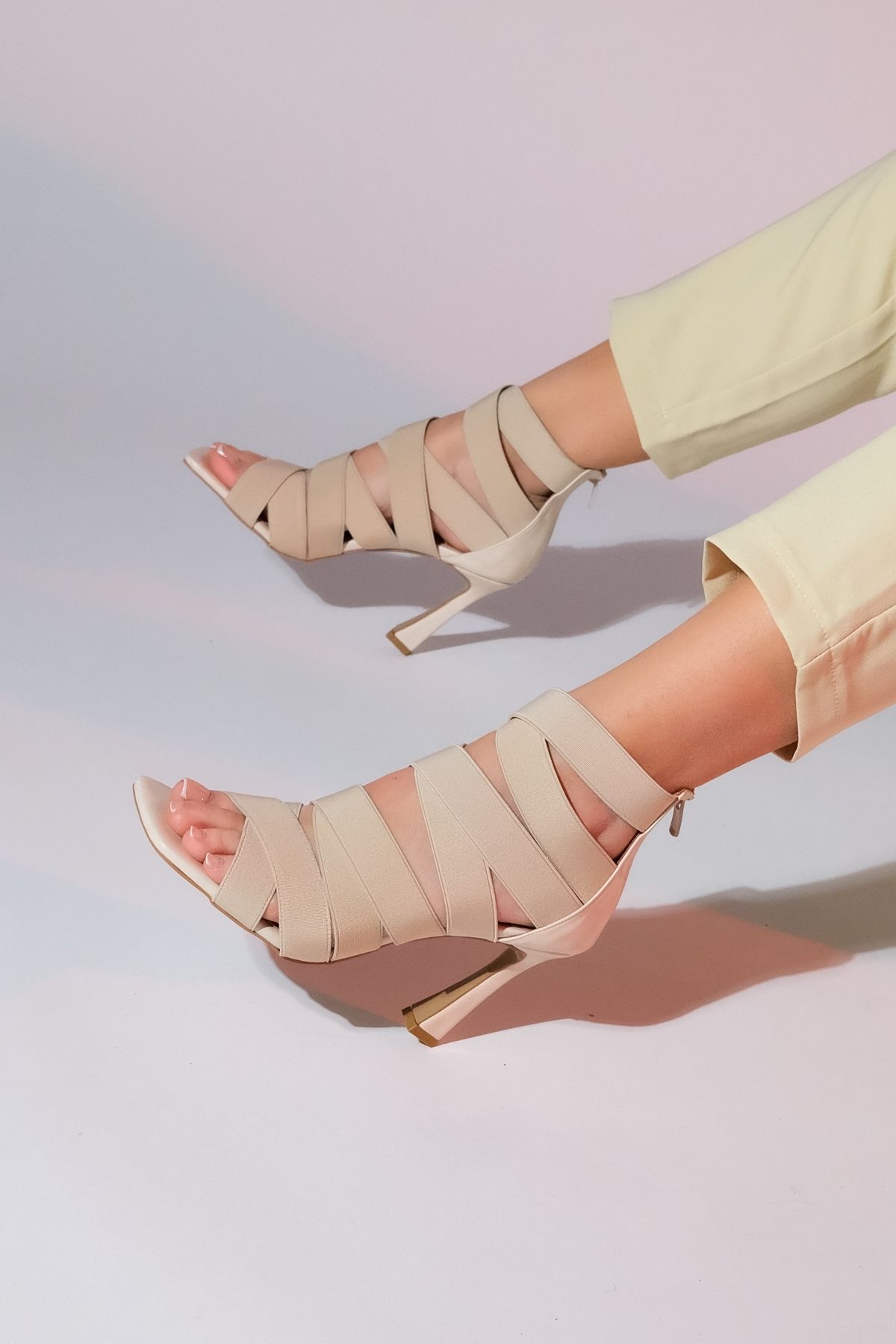 LuviShoes-Pantofi de damă cu toc subțire VEJLE, bej, cu fermoar elastic în spate, față deschisă 4