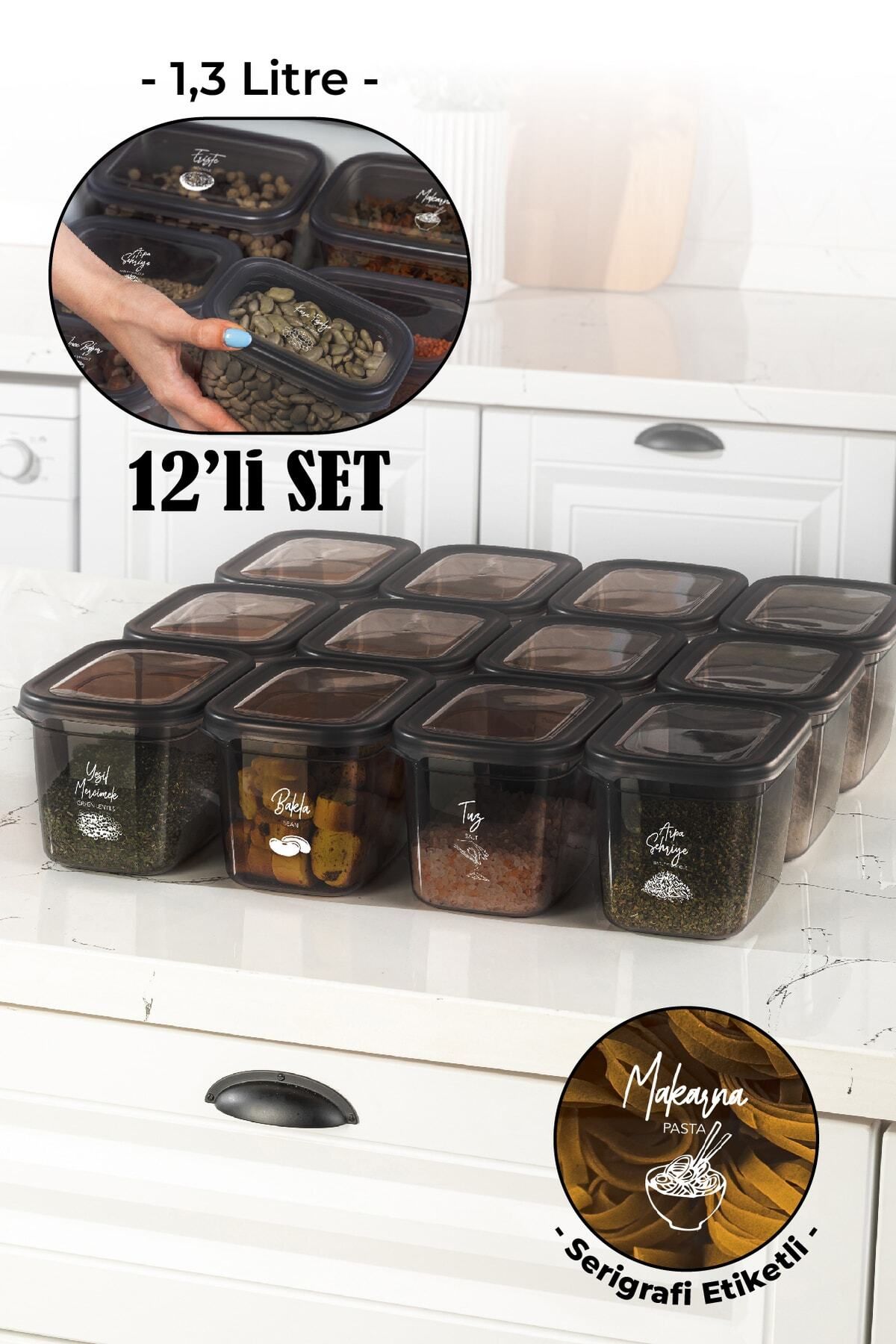 Vienev-Set of 12 with White Screen Printing Label Peggy Long Rectangular Storage Container with Transparent Lid 1.3 Liters 3