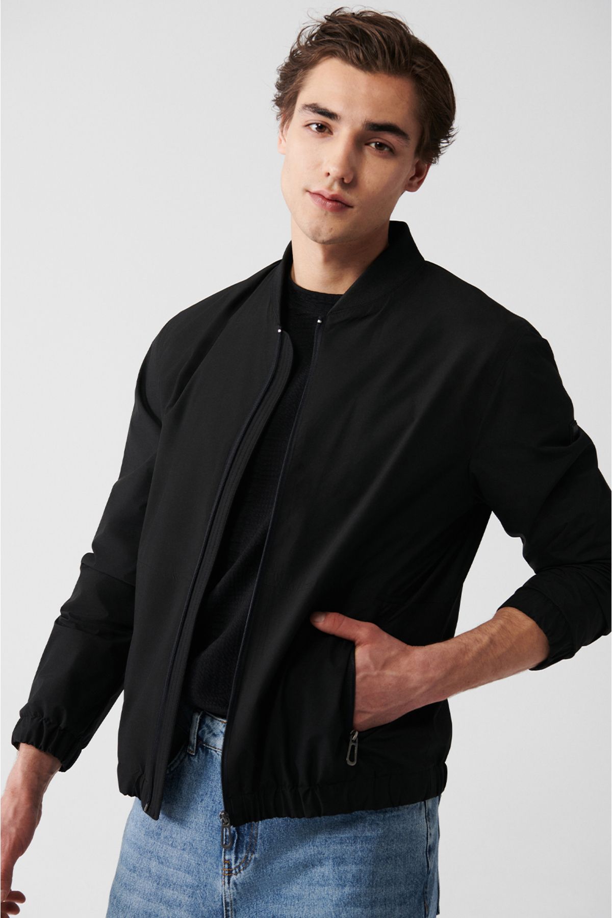 Avva Men s Black Water Repellent Ribbed Comfort Fit Relaxed Cut Lightweight Coat B006001