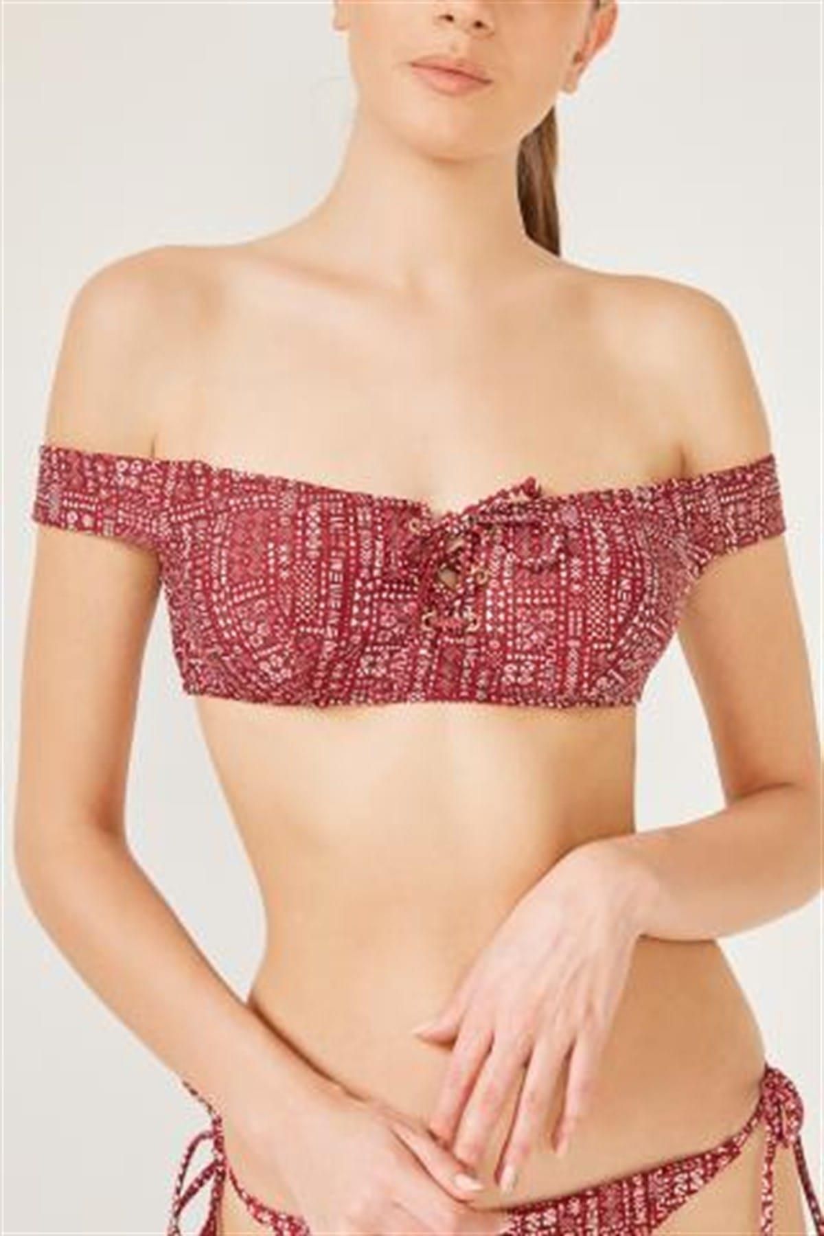 Penti-Printed Check Strapless Bikini Top 1