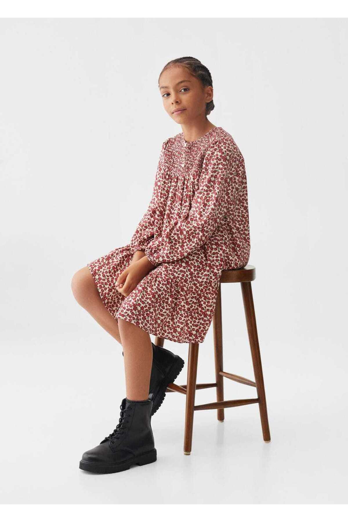 لباس مجلسی دخترانه بورگوندی منگوMANGO Kids | 57027126 اورجینال - تصویر 5