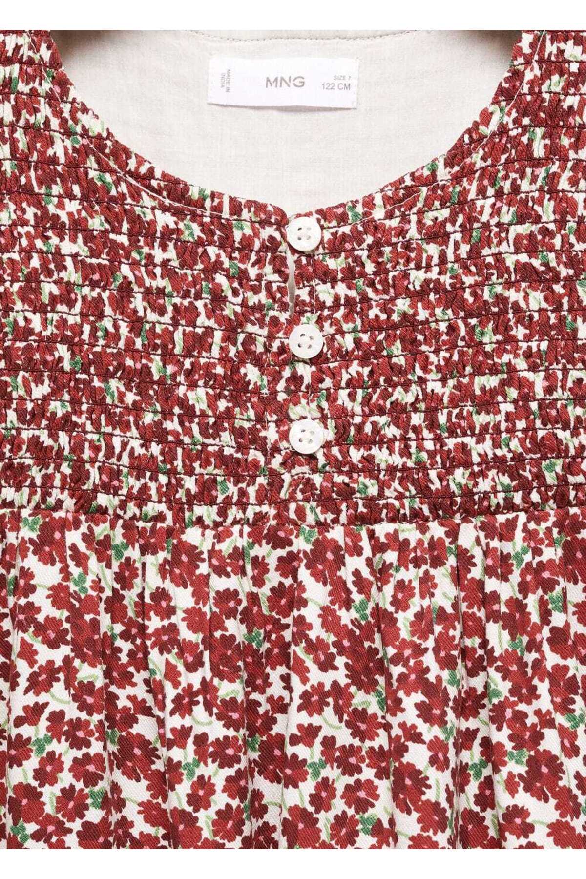 لباس مجلسی دخترانه بورگوندی منگوMANGO Kids | 57027126 اورجینال - تصویر 6