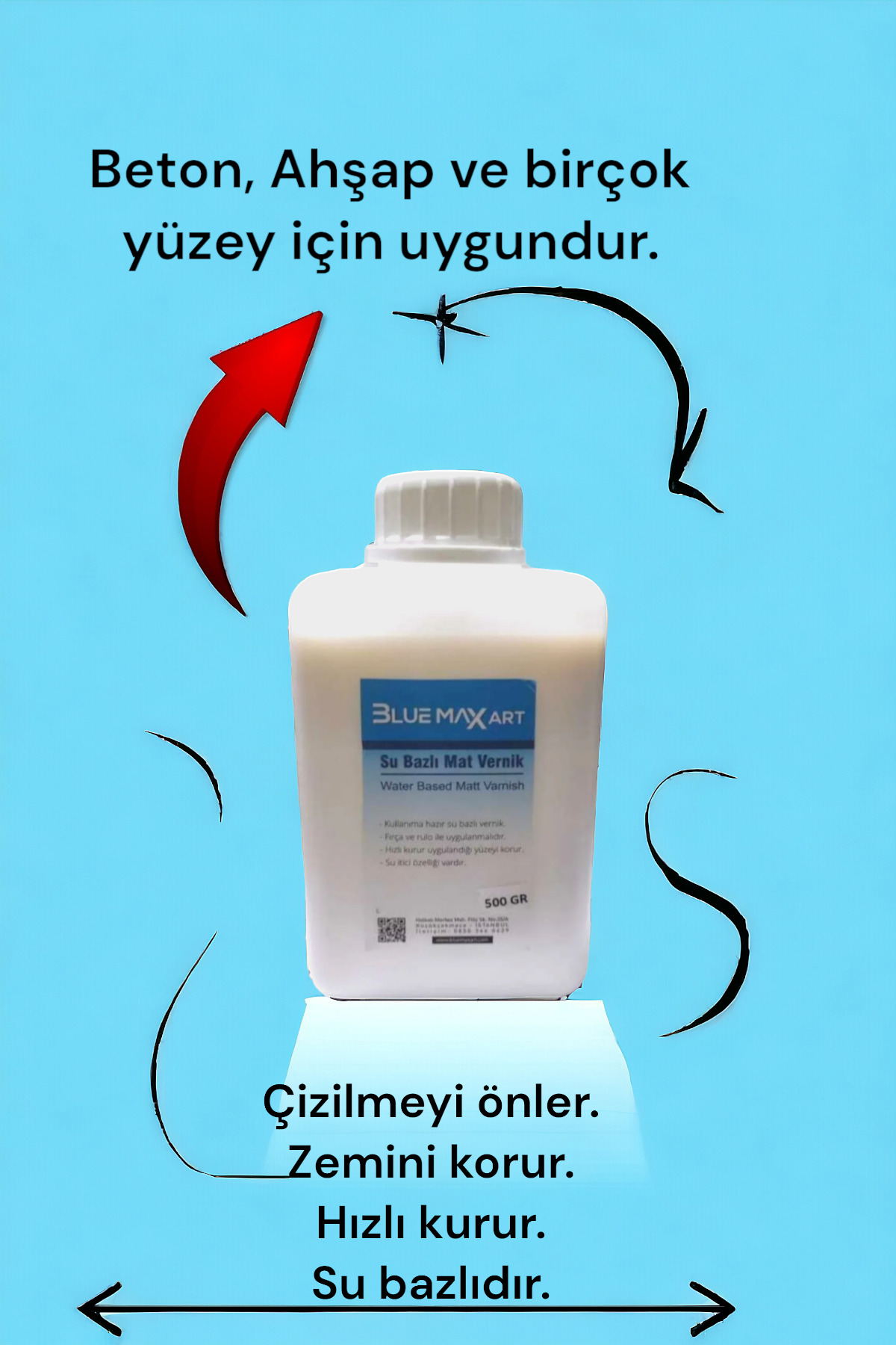 Blue Max Art Su Bazlı Vernik, Mat Vernik, Çok Amaçlı Vernik, Şeffaf Vernik, Kullanıma Hazır