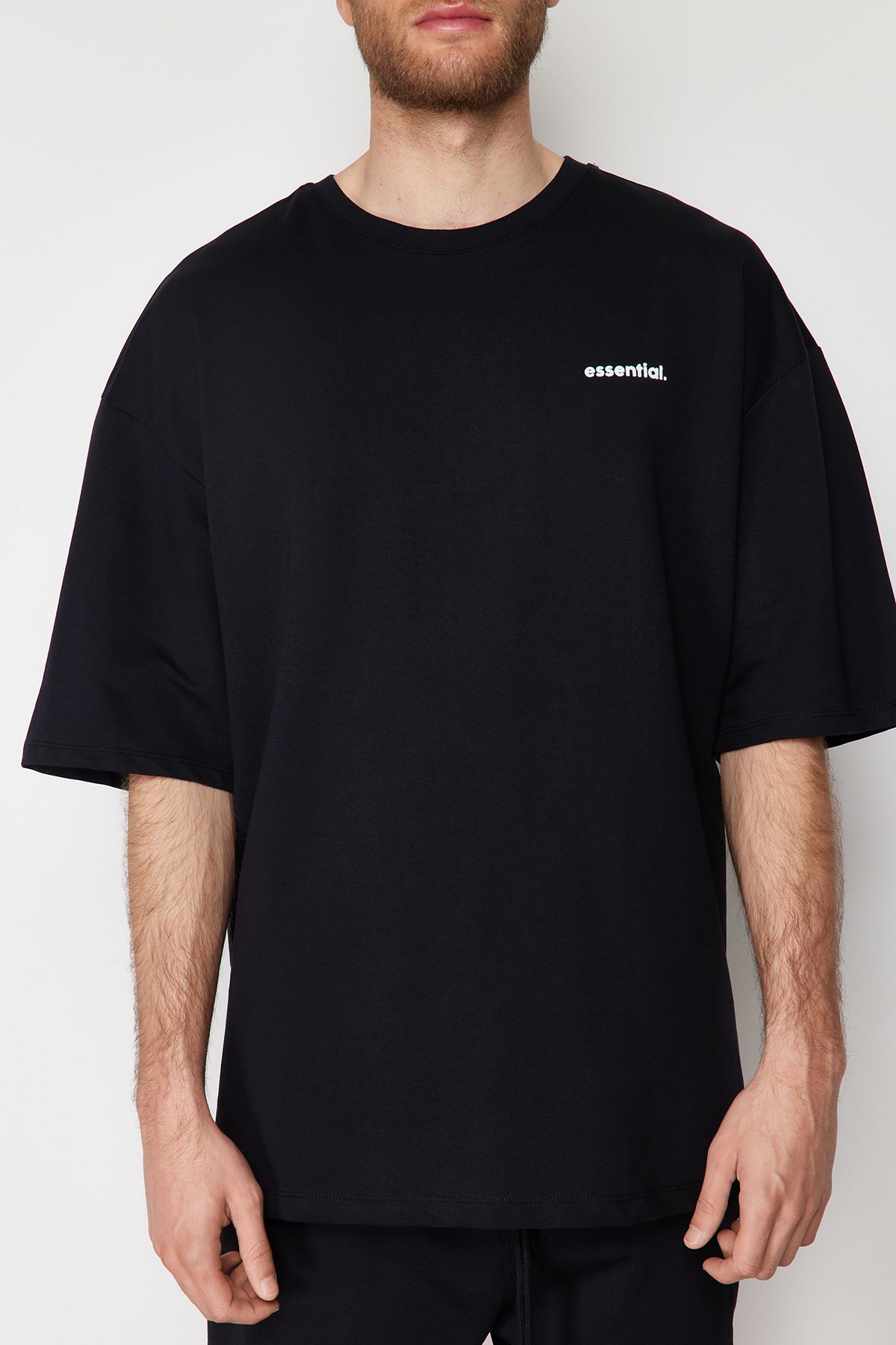 Trendyol Collection-Μαύρο Oversize εμπριμέ σετ αθλητικής φόρμας - 100% βαμβάκι TMNSS24EM00003 5
