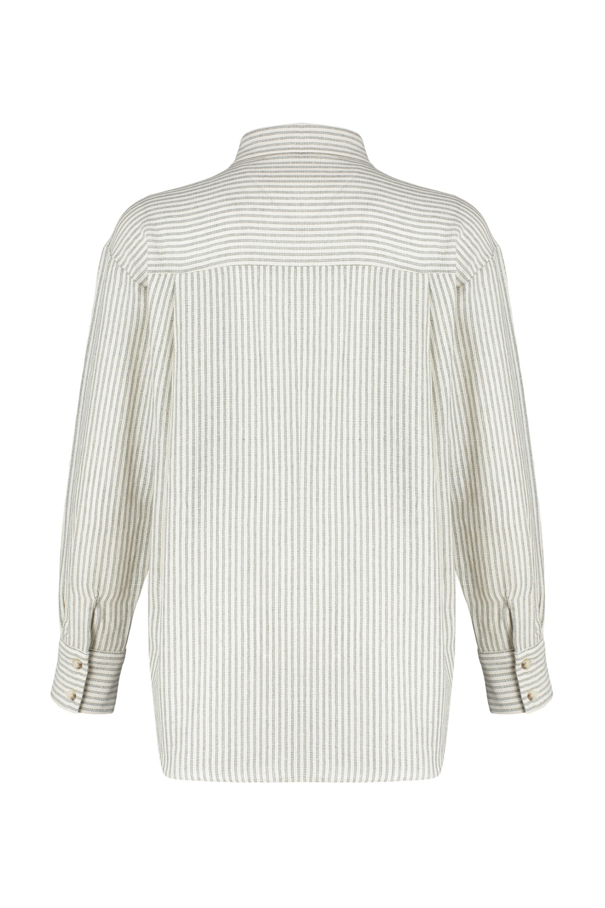 Trendyolmilla  Yeşil Çizgili Oversize Keten Görünümlü Dokuma Gömlek TWOSS24GO00050 - Görsel 8