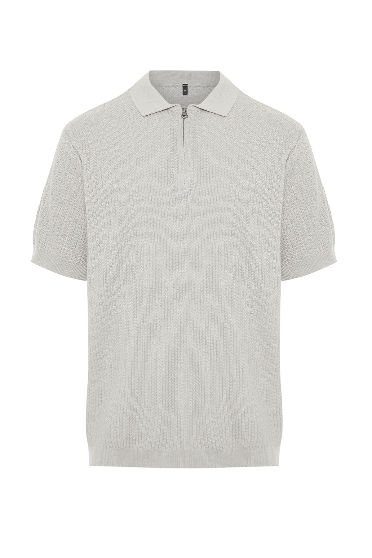 Trendyol Collection-Limitovaná edice Stone Regular Fit Tričko s prolamovaným zipem a výstřihem Polo TMNSS24PO00001 7
