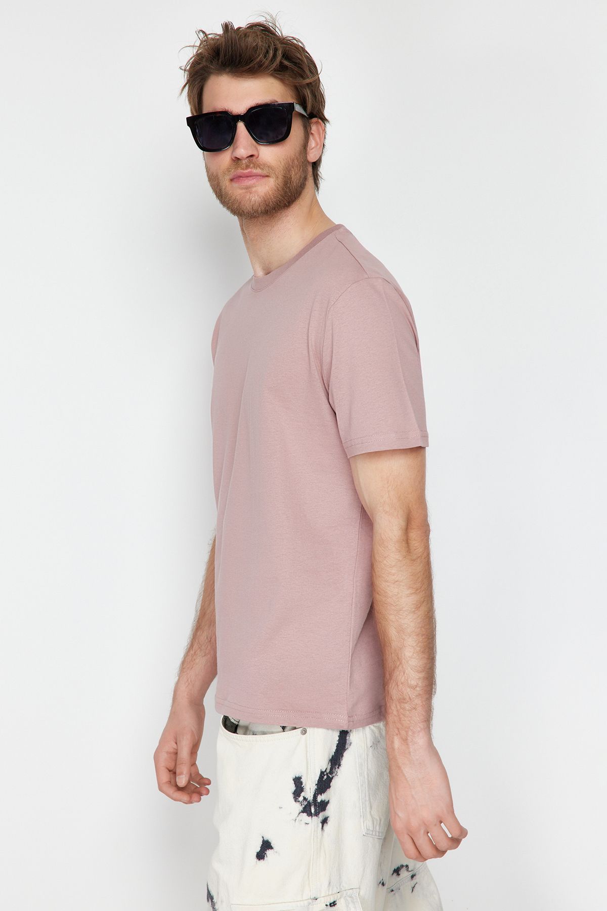 Trendyol Collection-Dried Rose Slim Fit Crew Neck Cotton T-Shirt - Tmnss19Bo0001 3