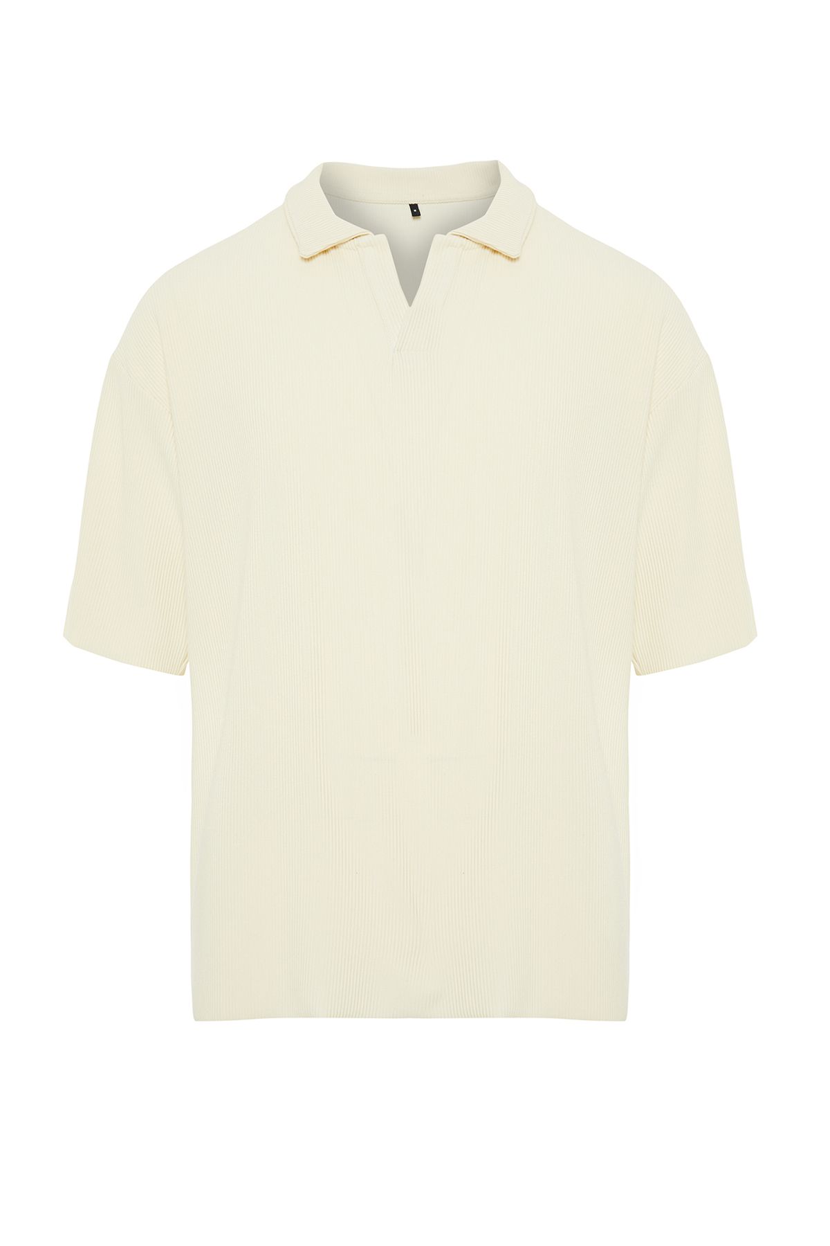 Trendyol Collection-Ecrufarbenes T-Shirt mit Ottoman-Polokragen – knitterfrei, weite Passform, limitierte Auflage TMNSS23PO00020 7