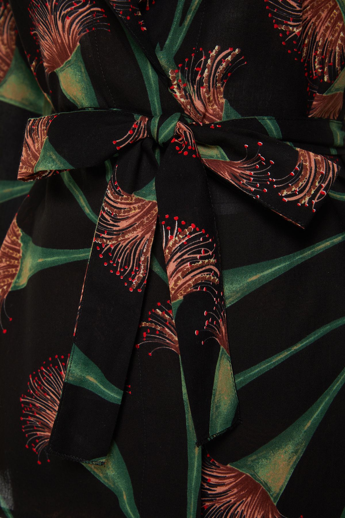 Trendyol Collection-Floral Print Belted Woven 100% Cotton Kimono Shorts Beach Suit Tbess24Au00012 7