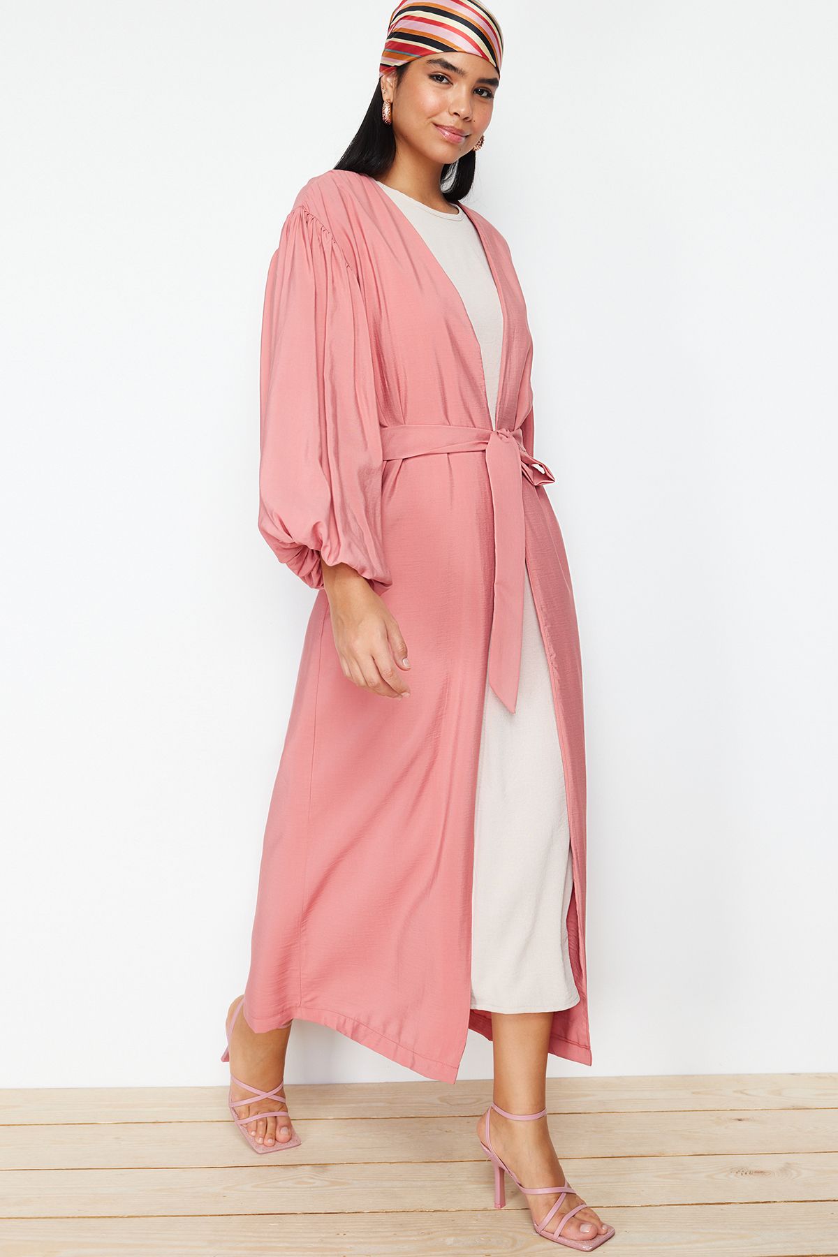 Trendyol Modest-Αποξηραμένο τριαντάφυλλο με μακρύ υφαντό καπάκι &amp; Ferace &amp; Abaya TCTSS24KF00001 3