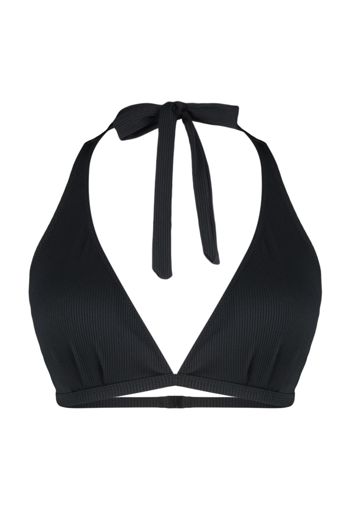 Trendyol Curve-Black Deep V Halter Detail Bikini Top Tbbss24Ct00003 7