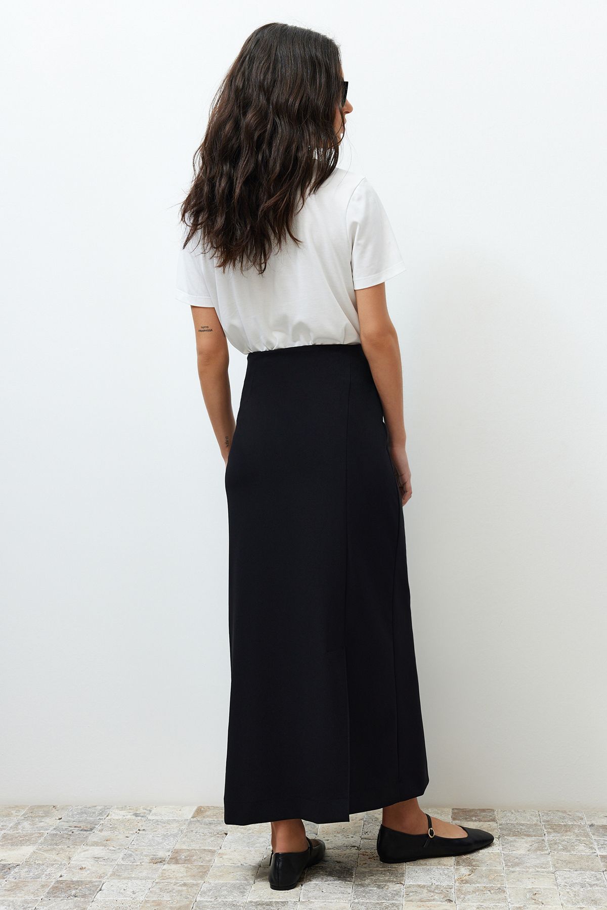 Trendyol Modest-Fustă creion lungă din țesătură neagră TCTSS24EE00000 6