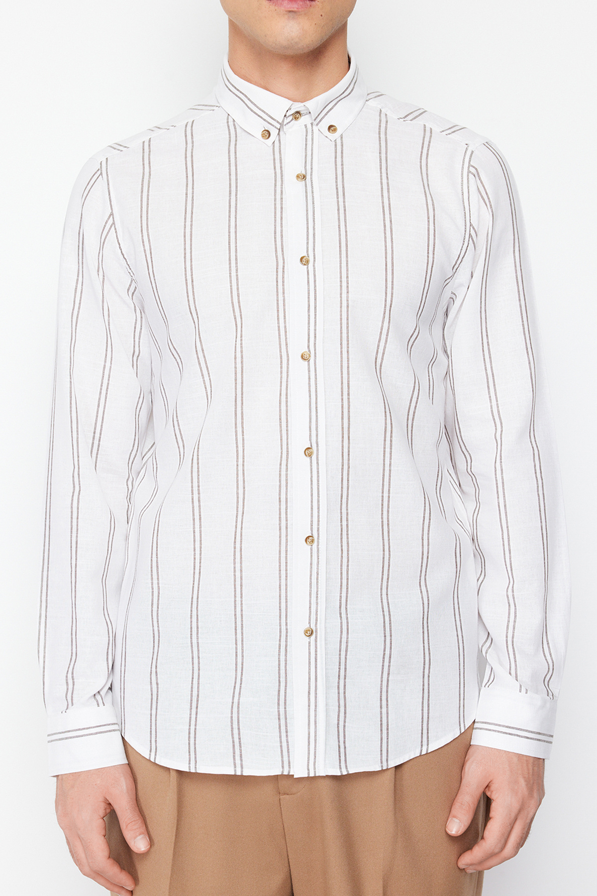 Beige Crinkled Bow Belle Fit Shirt main image 0