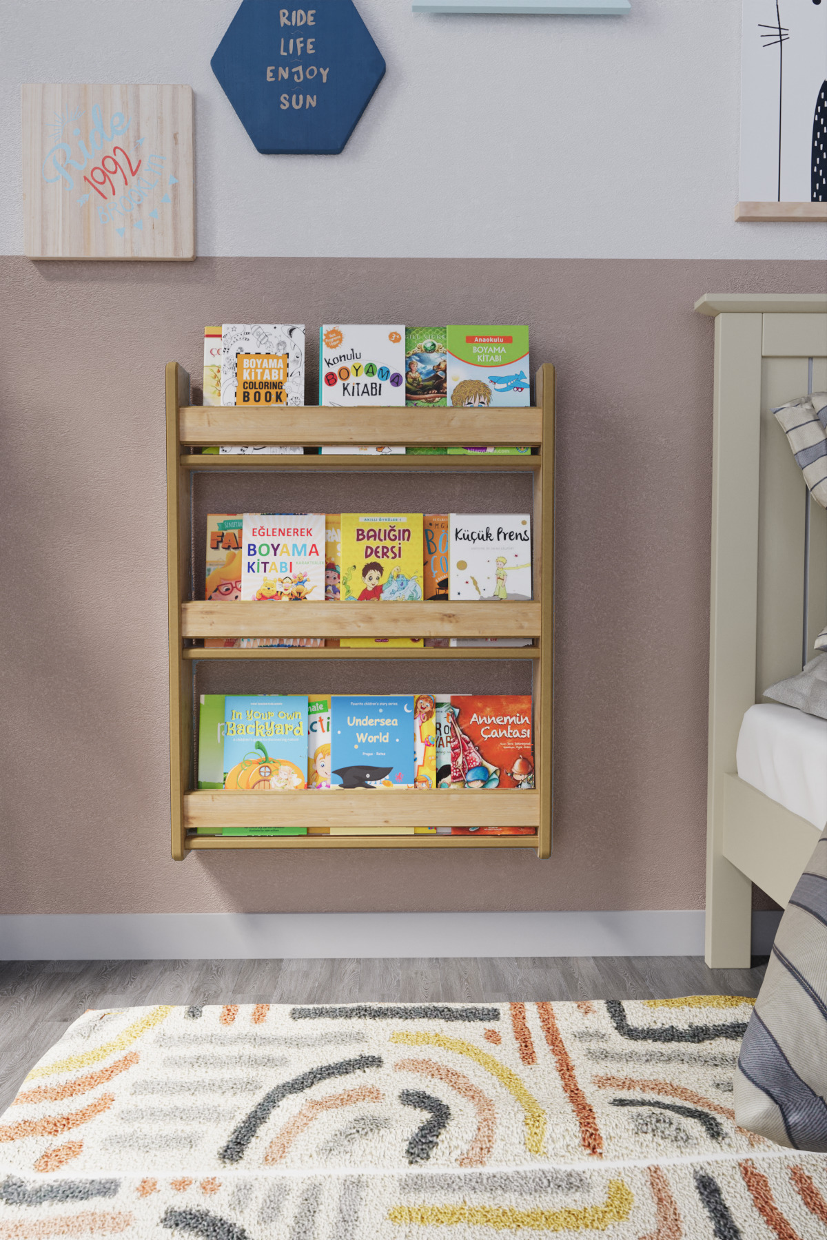 zeo wood design Montessori 3 Raflı Çocuk Kitaplığı 80x60 cm - Safir Meşe fotoğrafı 2 (önizleme)