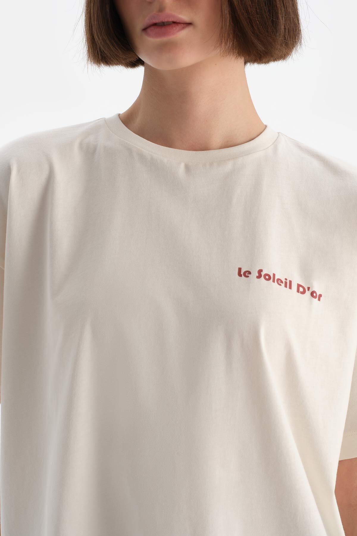 Dagi-Ecrufarbenes T-Shirt mit Sonnen-Print für Damen 4