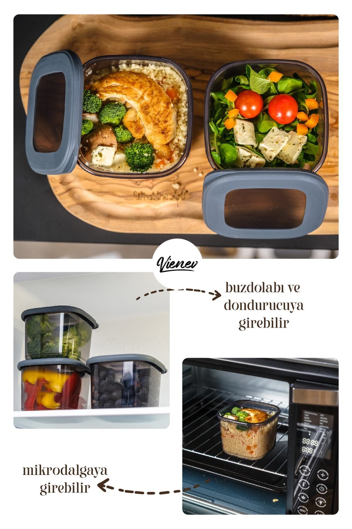 Vienev-White Screen Printing Labeled Square Food Storage Container with Spoon Set of 12 Small Size 0.55 Liters 3