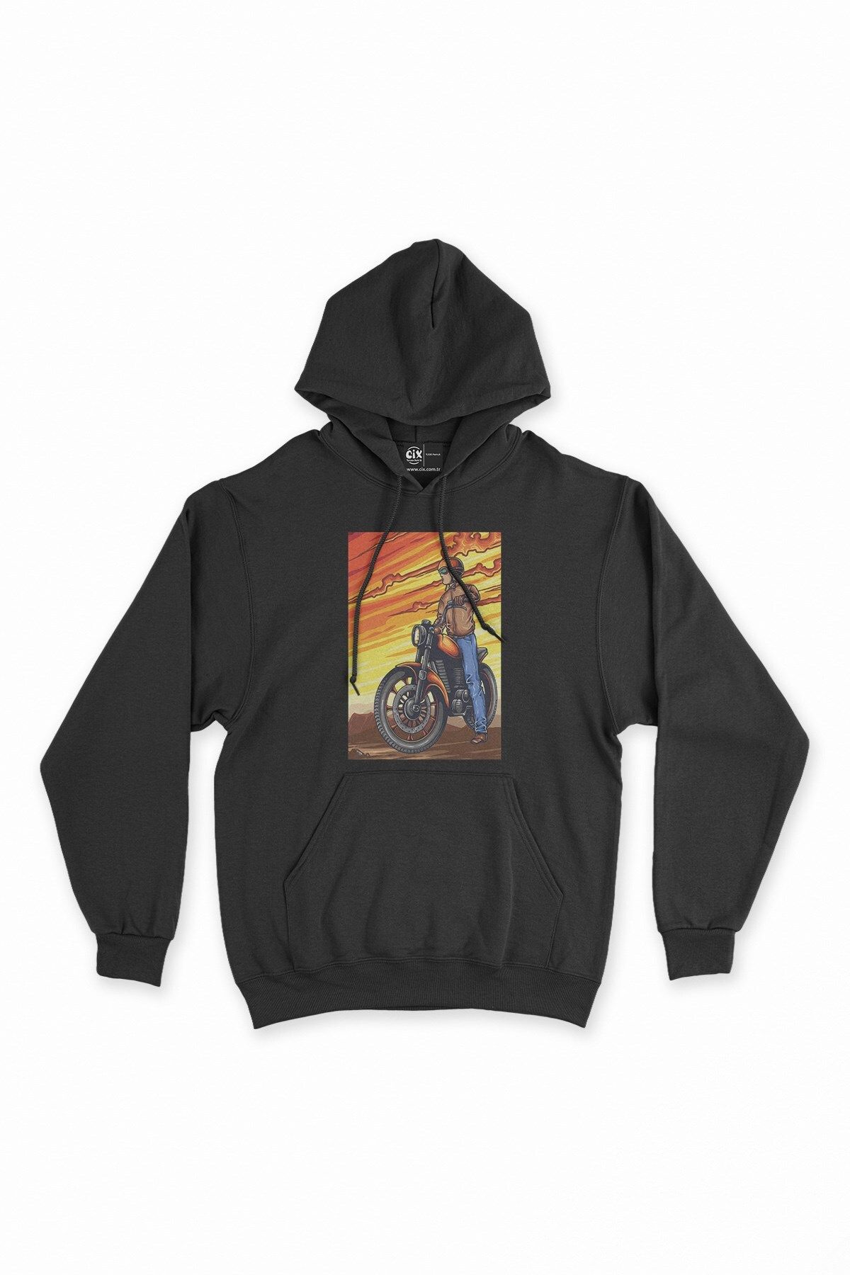 Cix Hanorac Negru Vintage Moto Racer Cu Glugă Unisex - XL