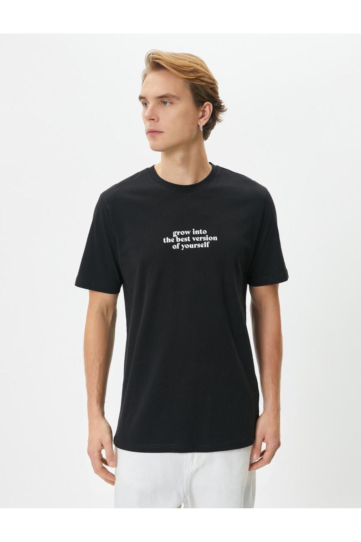 Koton-Tricou din bumbac imprimat cu slogan cu gât 4
