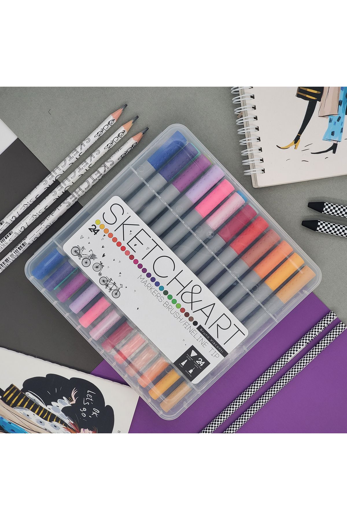 Bruno Visconti-SKETCH&ART Double Sided Brush Pen and Fineliner (Brush tip + Fine Tip) 24 Colors 5