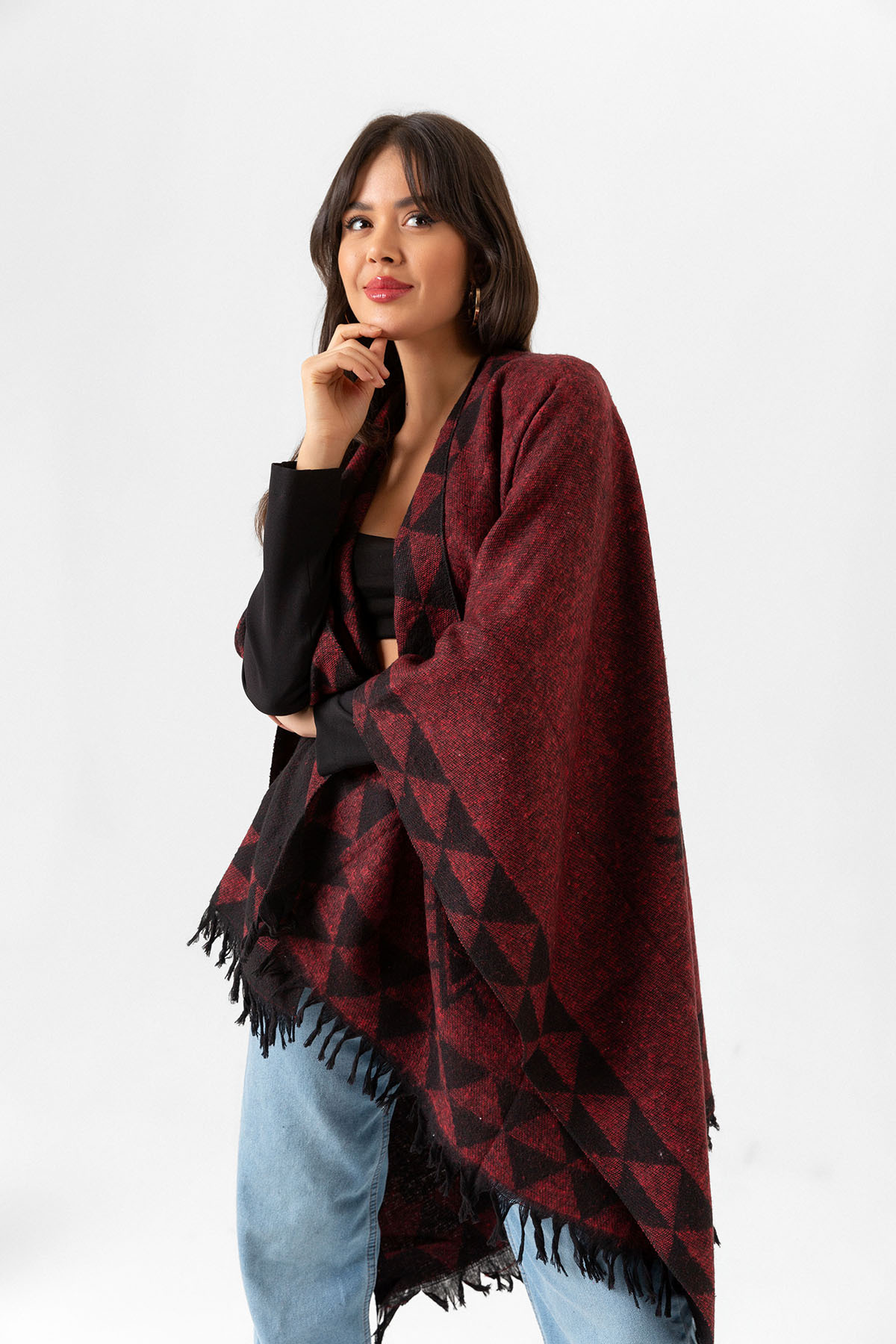 nehir eşarp Çift Taraflı Omuz Şal Panço Desenli