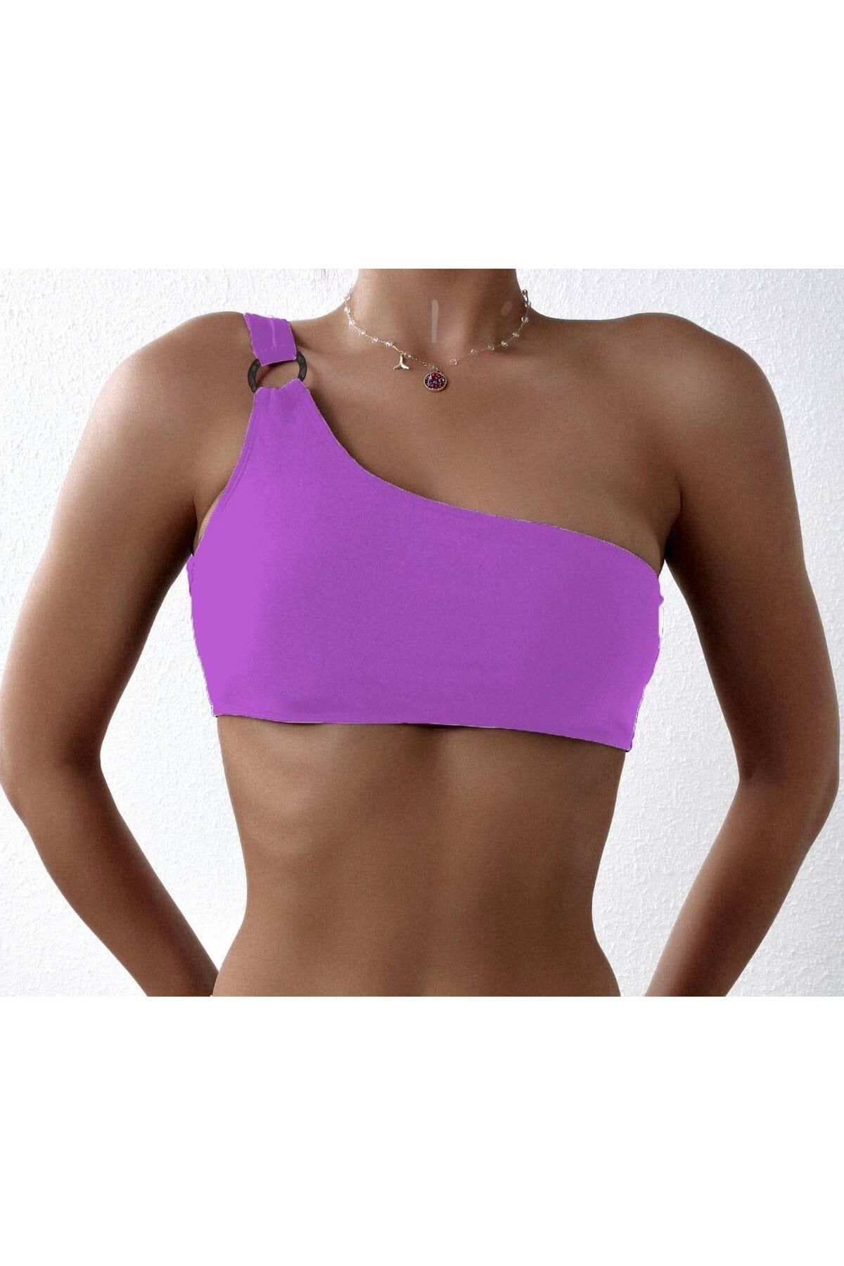 DEEP BEACH RING ONE SHOULDER BIKINI TOP DB20010BU Trendyol