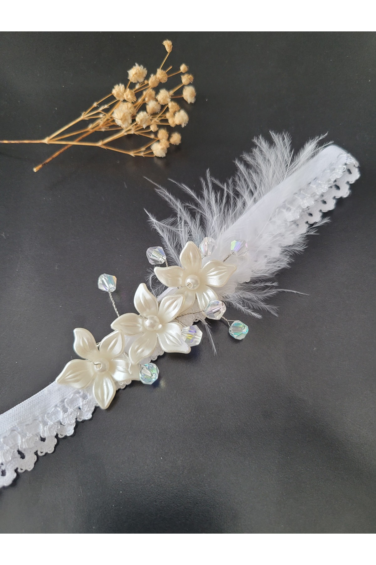 Stilo Hüner Aksesuar Kadın 2'li Incili Çiçekli Anne Bebek Taç Bandana Lohusa Seti fotoğrafı 3 (önizleme)