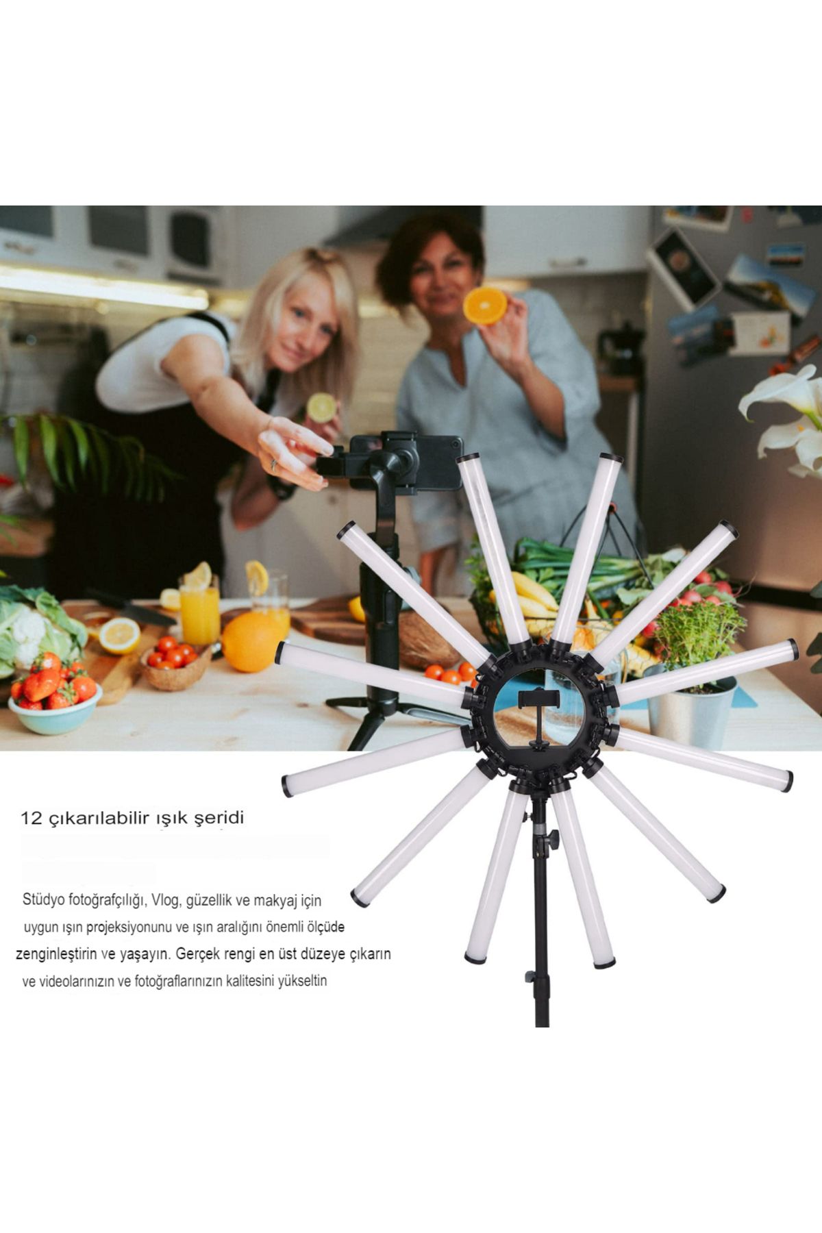 MegaMax 12 Kollu Profesyonel Stüdyo Beauty Tatto İnfluencer Çekim Işığı Led + Tripod