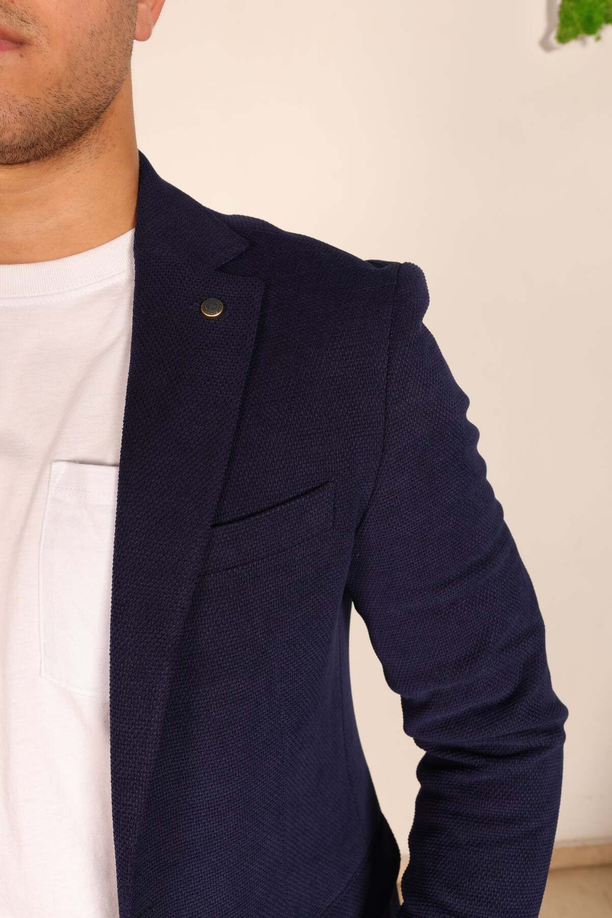 Luisero Vad Navy Blue Honeycomb Textured Men s Blazer Sports