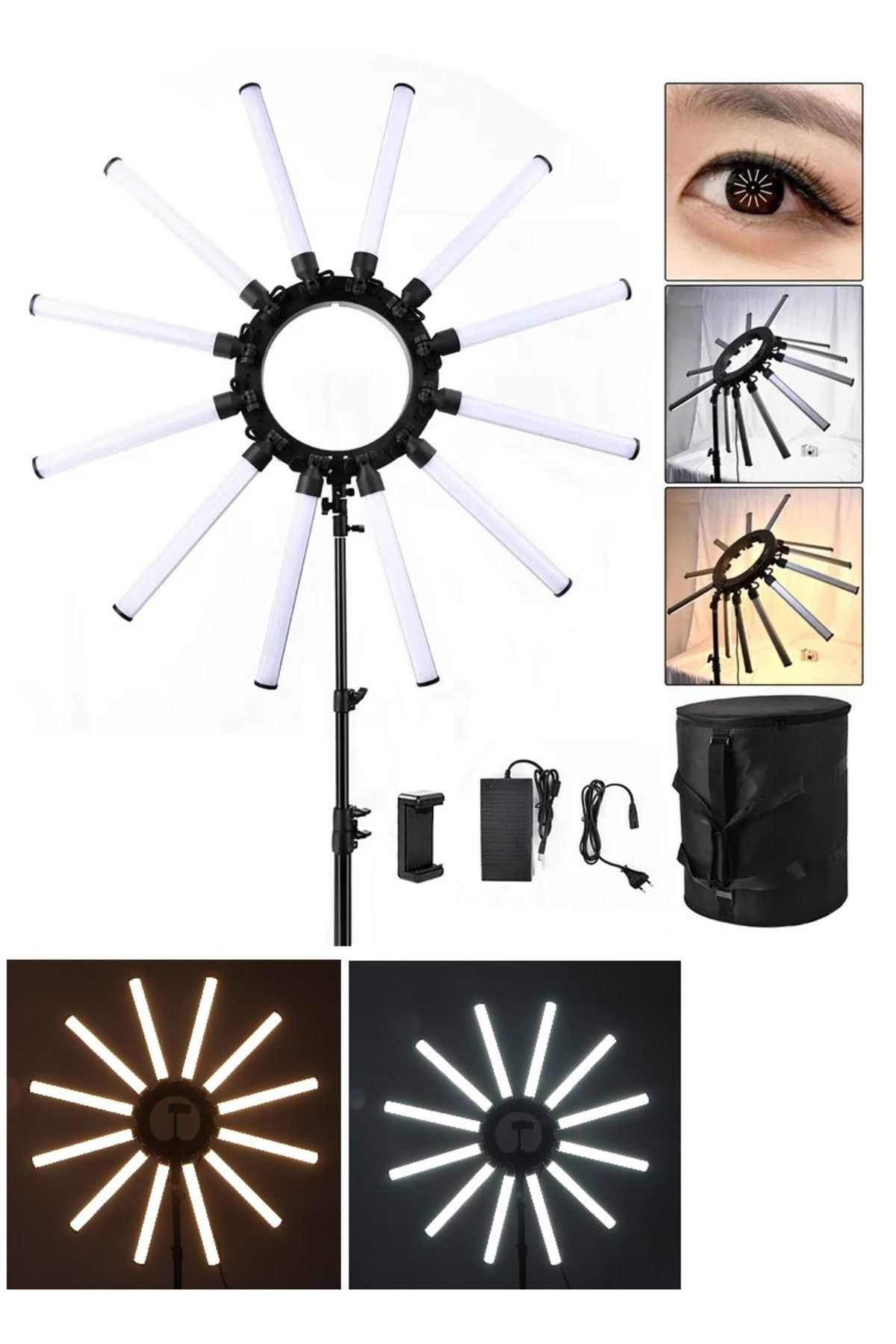 MegaMax 12 Kollu Profesyonel Stüdyo Beauty Tatto İnfluencer Çekim Işığı Led + Tripod