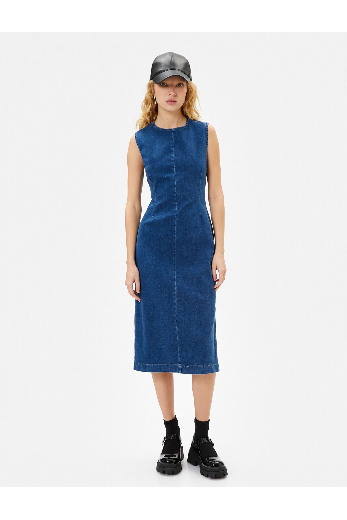 Denim midi dress sleeveless on sale