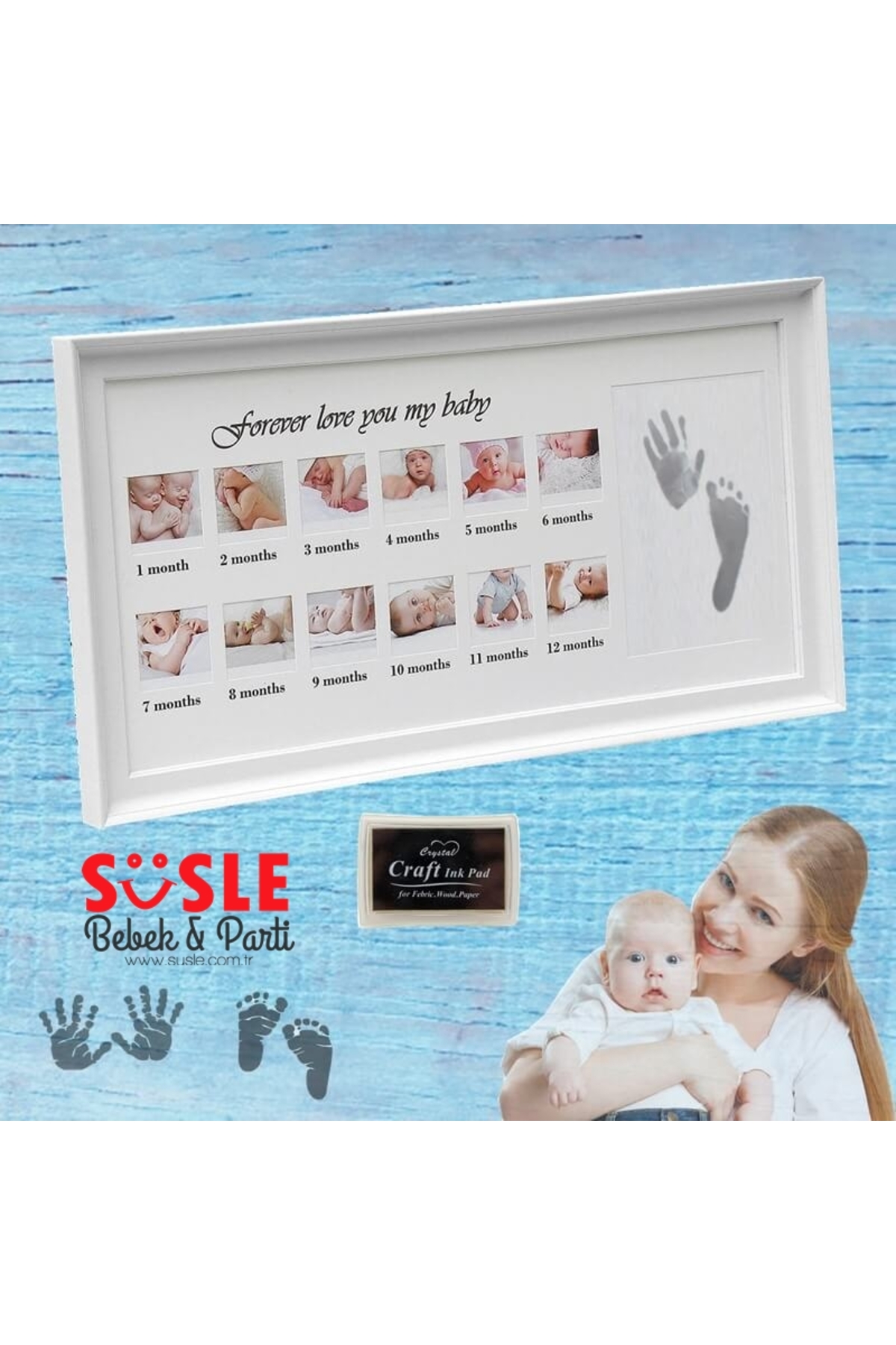 Süsle Baby Party Bebek El Ve Ayak Izli Resim Çerçevesi, 39cm X 21cm - 12 Ay fotoğrafı 4 (önizleme)