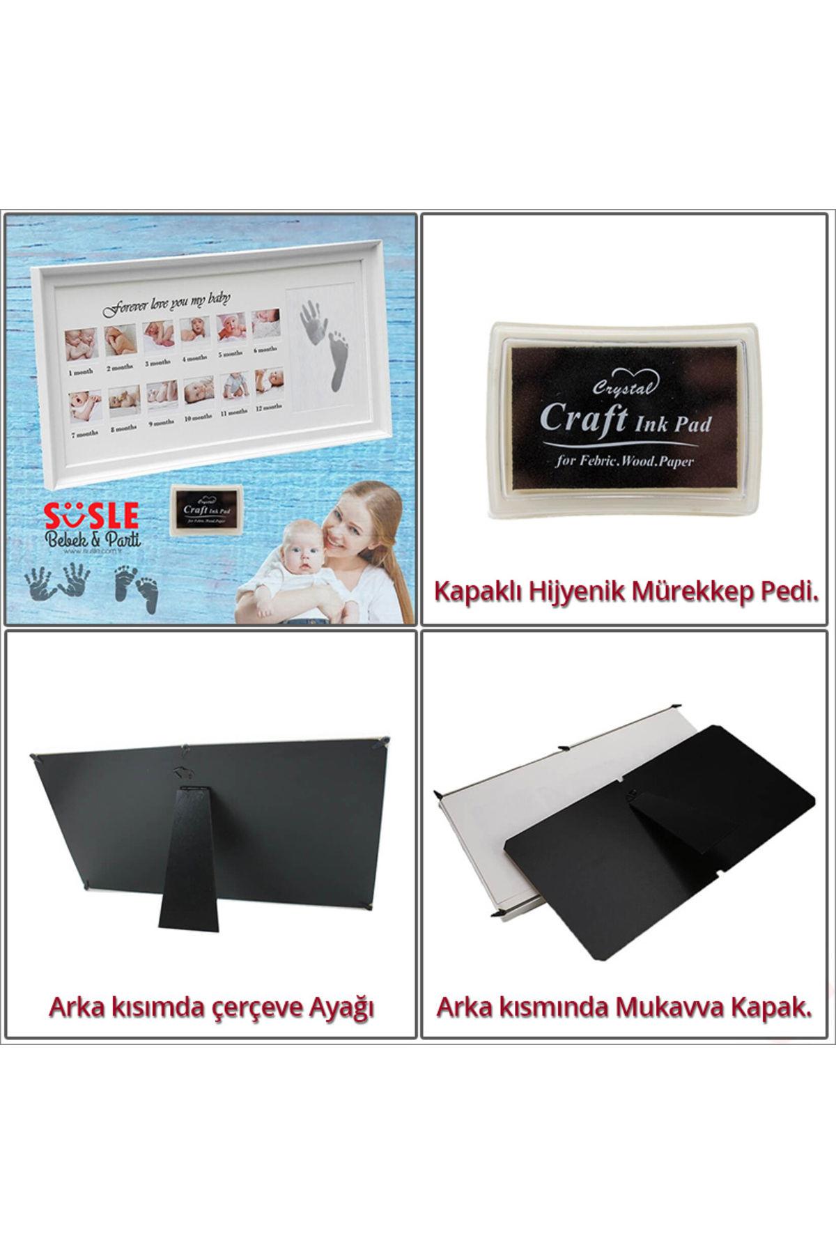 Süsle Baby Party Bebek El Ve Ayak Izli Resim Çerçevesi, 39cm X 21cm - 12 Ay fotoğrafı 3 (önizleme)