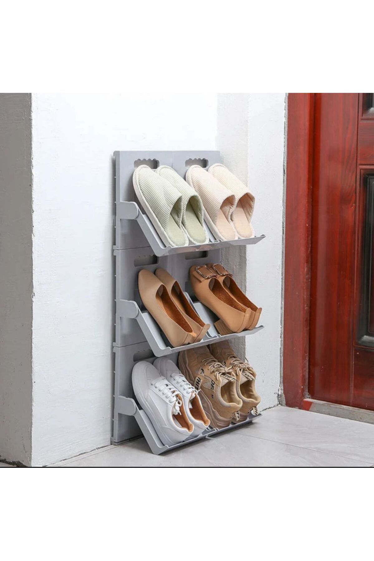 Bayev-Lyon 1 Piece Shoe Rack Cream - Vertical Stackable Multi-Layer Space-Saving Rack 4
