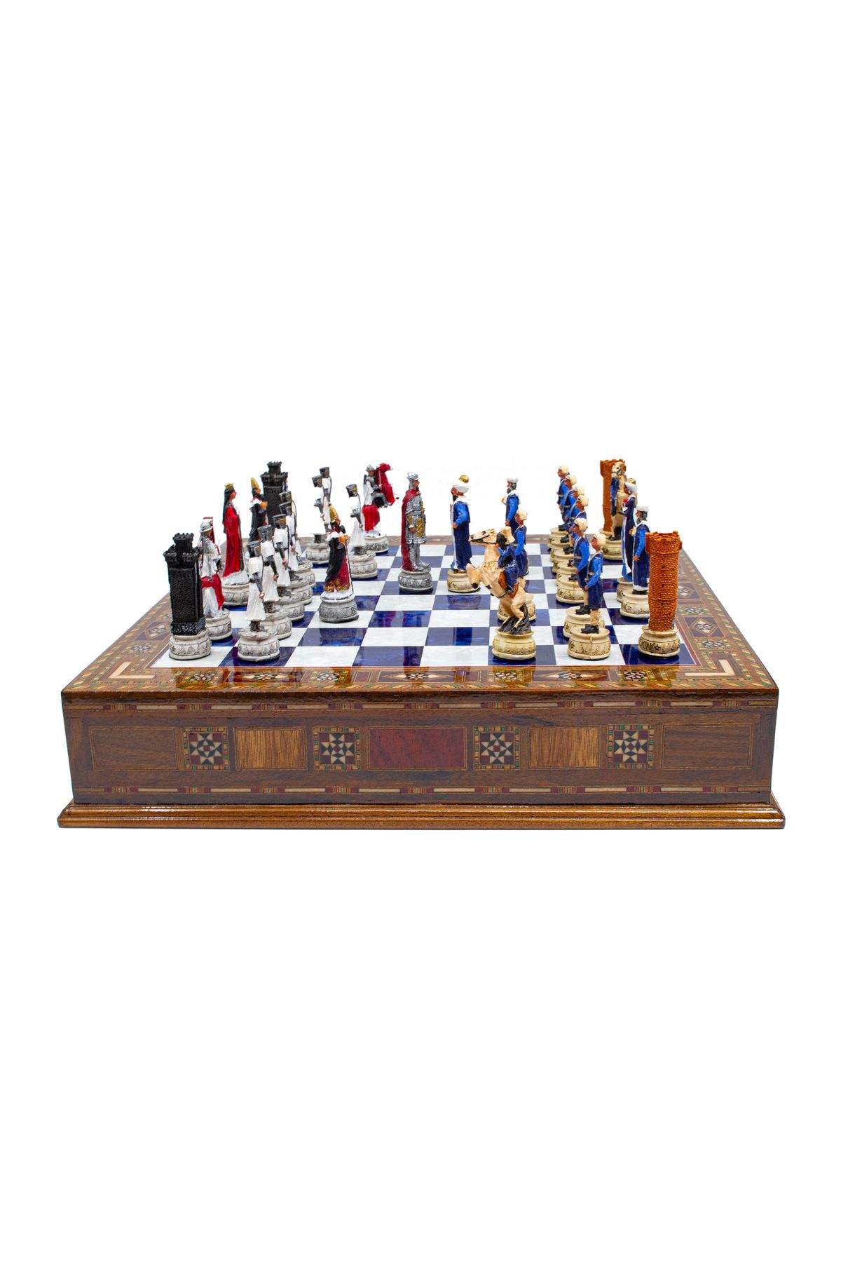 GGS GrandGiftStore-Ottoman and Crusader Chess Set Handcrafted Chessboard and Hand Painted Unique Chess Pieces 8