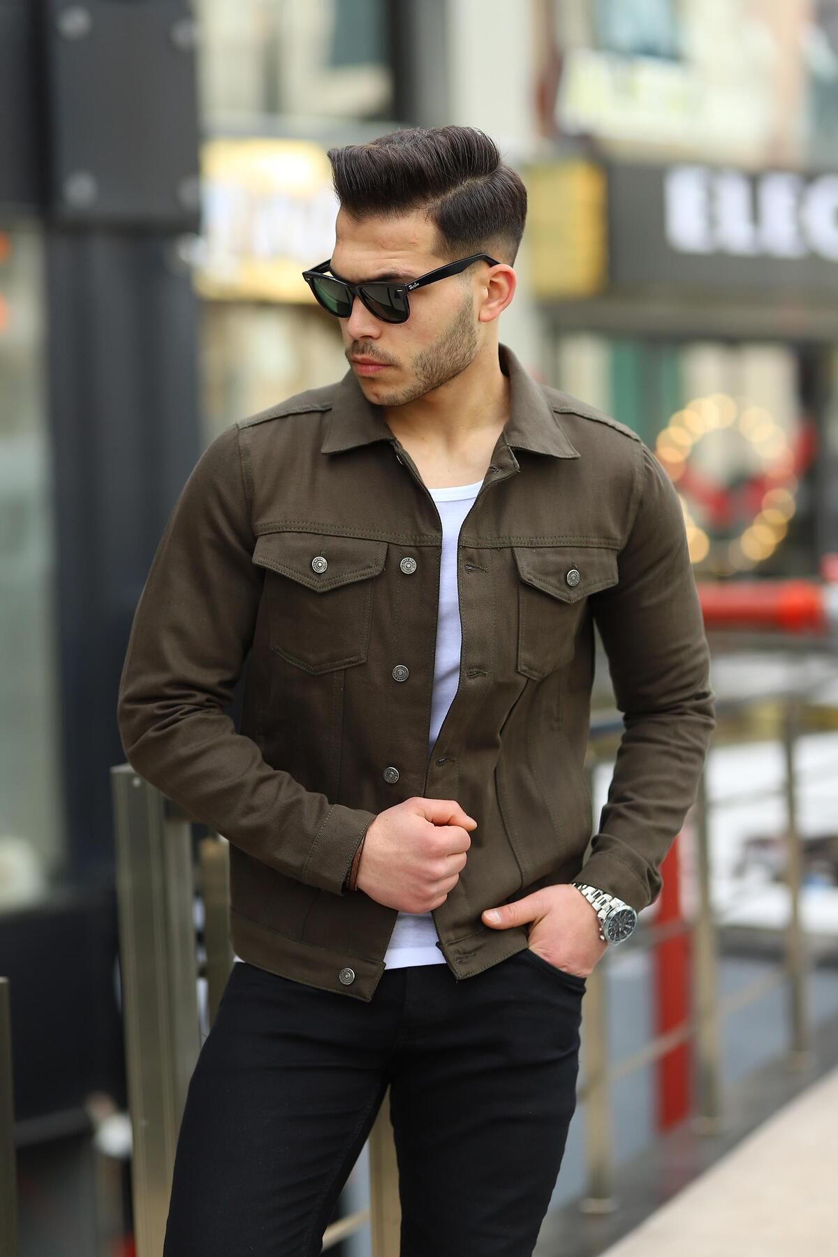 Denim jacket hot sale green mens
