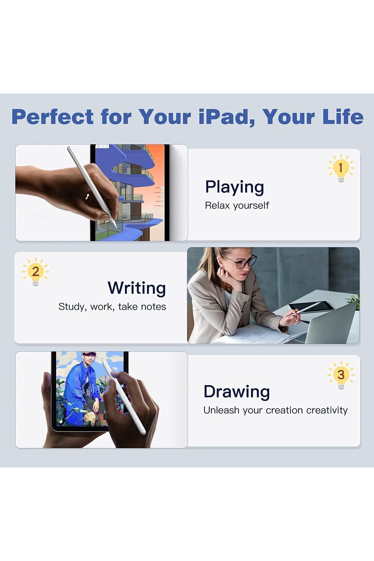bravesons-قلم ستايلس غير قابل للاكتشاف متوافق مع iPad 10.2 2021 (الجيل التاسع) (يتضمن 3 أطراف احتياطية) 3