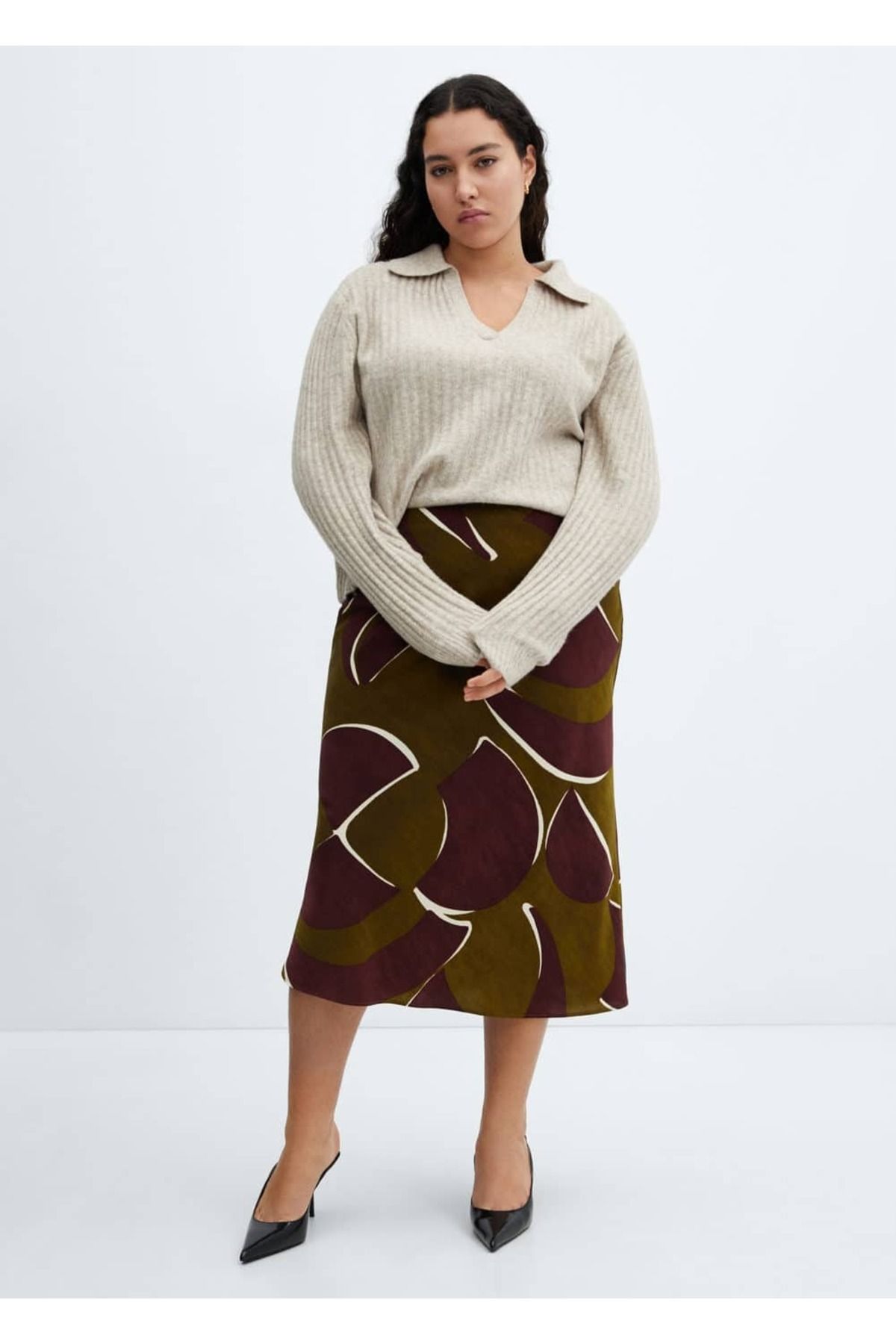 MANGO Woman-Patterned midi skirt 6